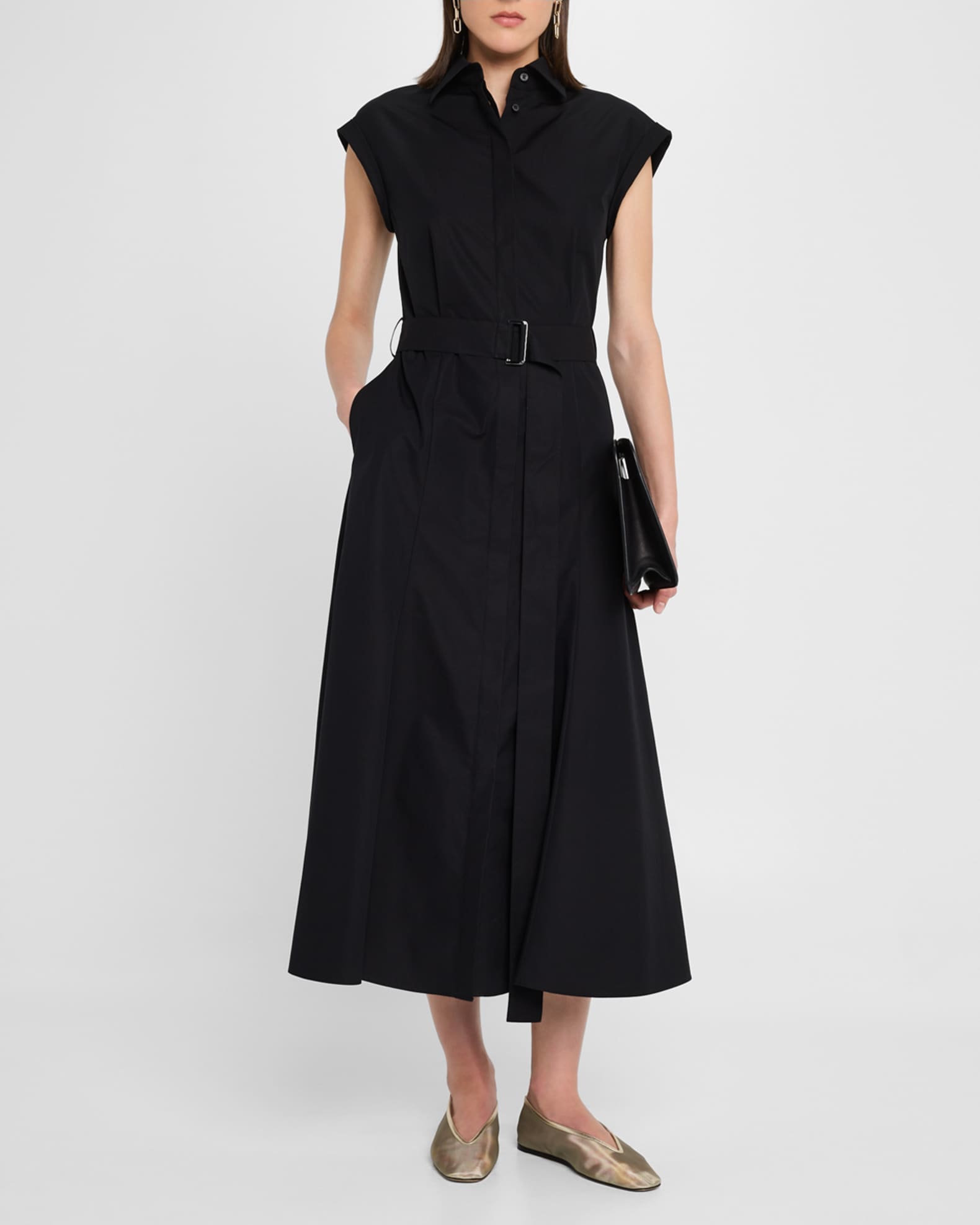 Belted Cap-Sleeve Cotton Midi Shirtdress 1