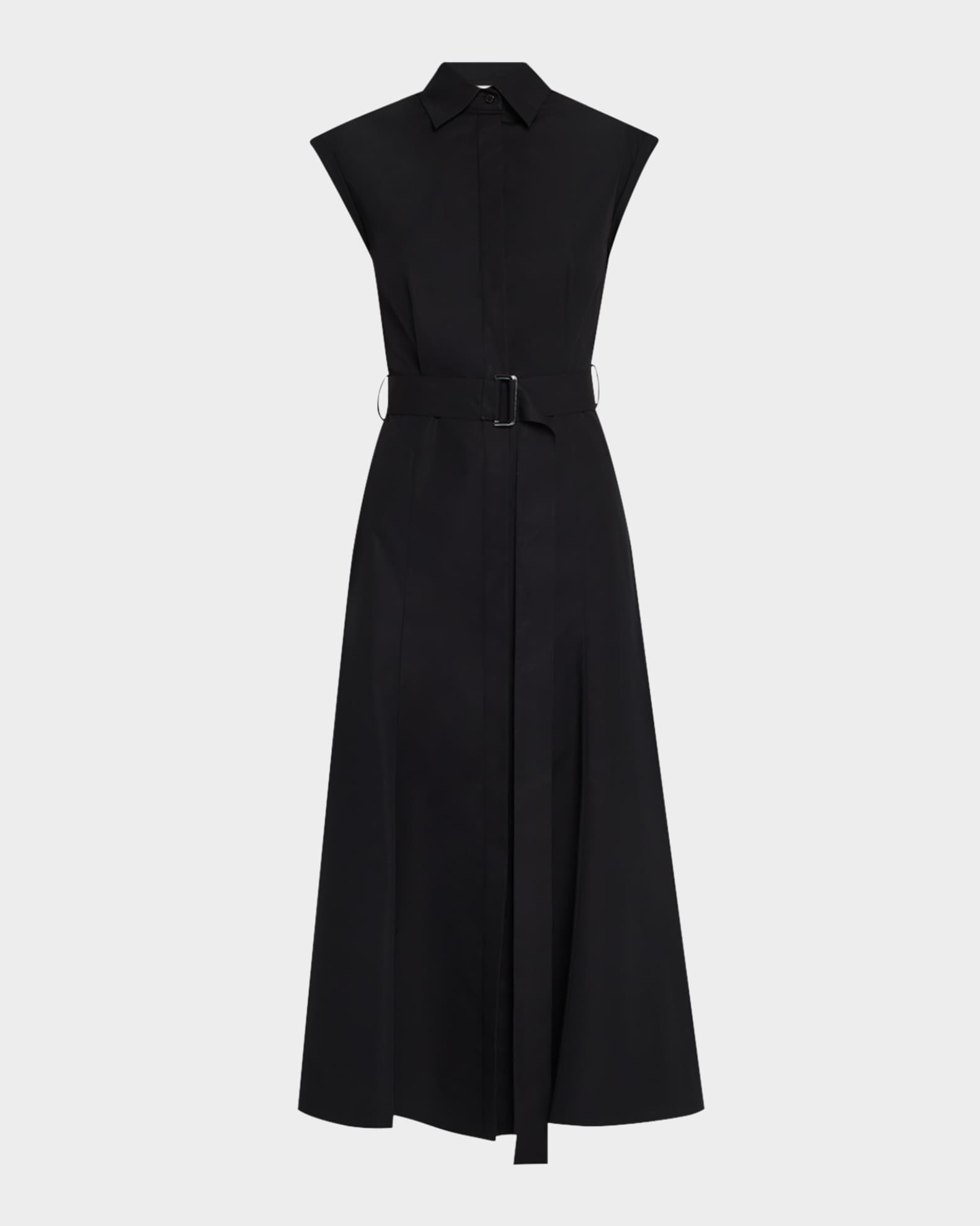Belted Cap-Sleeve Cotton Midi Shirtdress 0