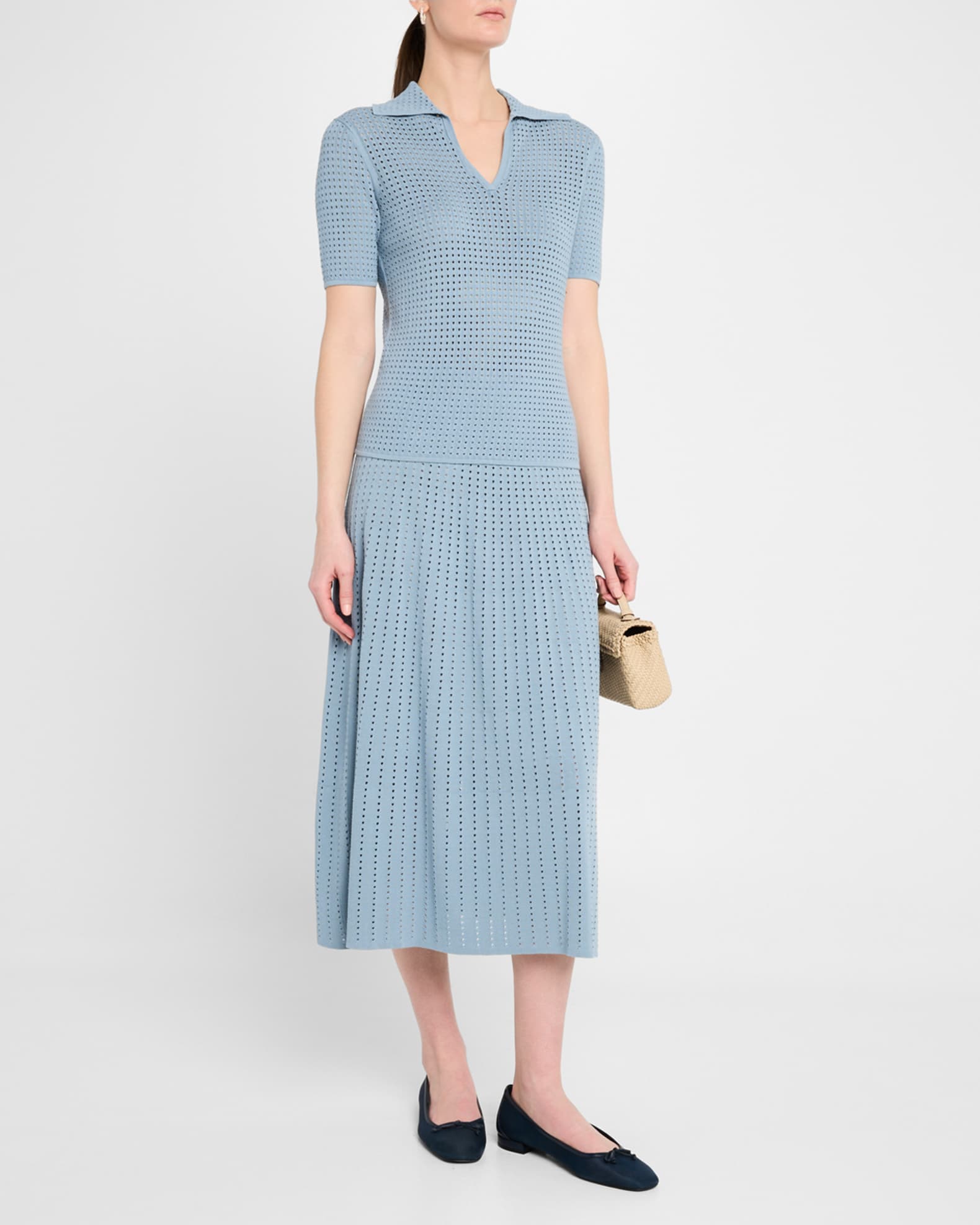 A-Line Pointelle Stitch Midi Skirt 1