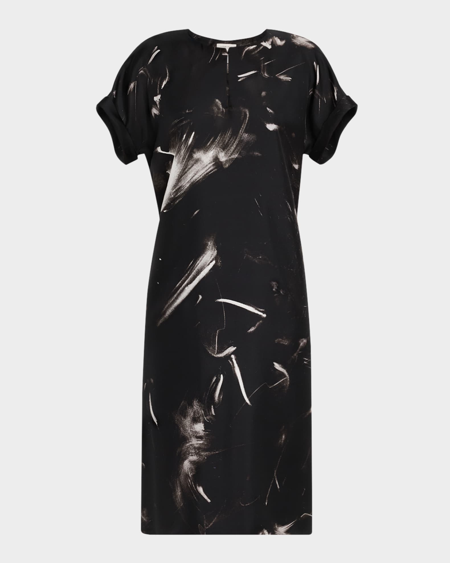 Cuffed Short-Sleeve Silk Dress 0