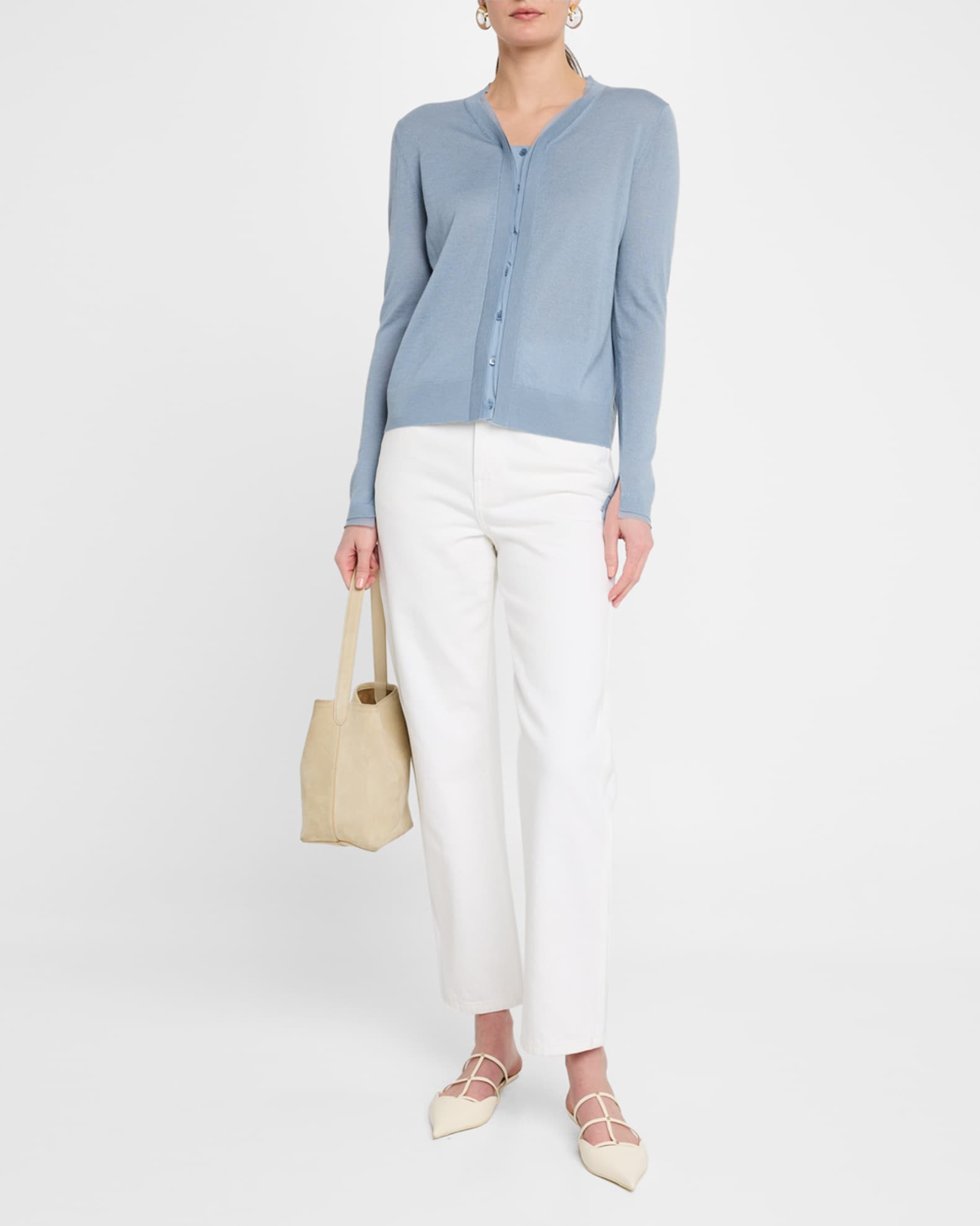 Chiffon-Trim Cashmere Cardigan - Thumbnail 2