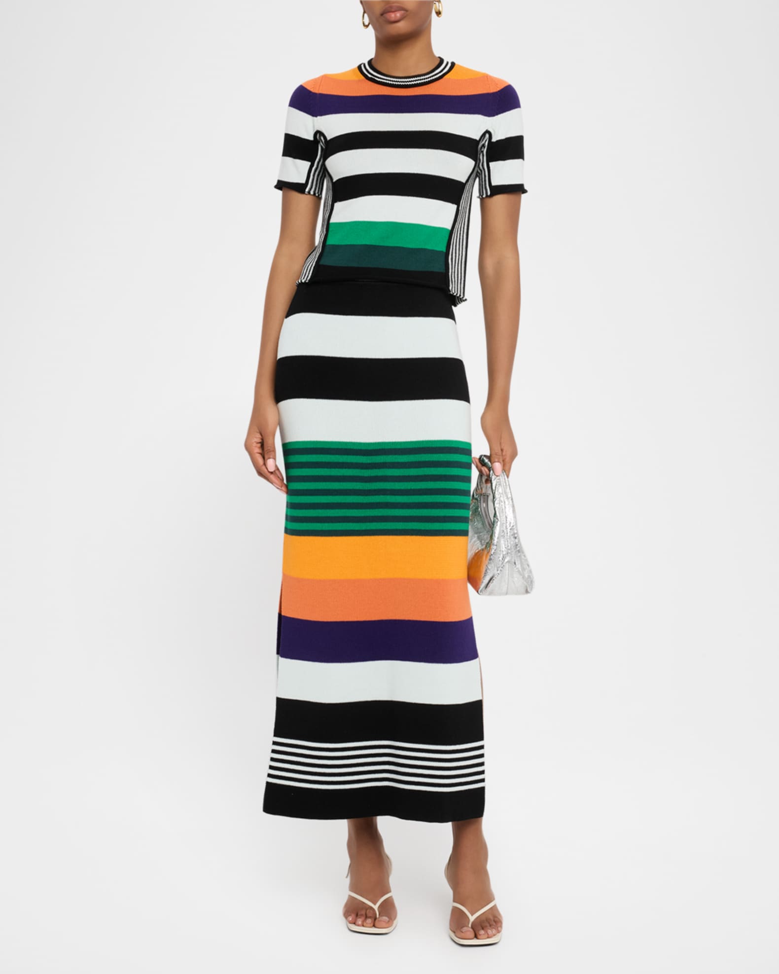 Striped Knit Midi Pencil Skirt 1
