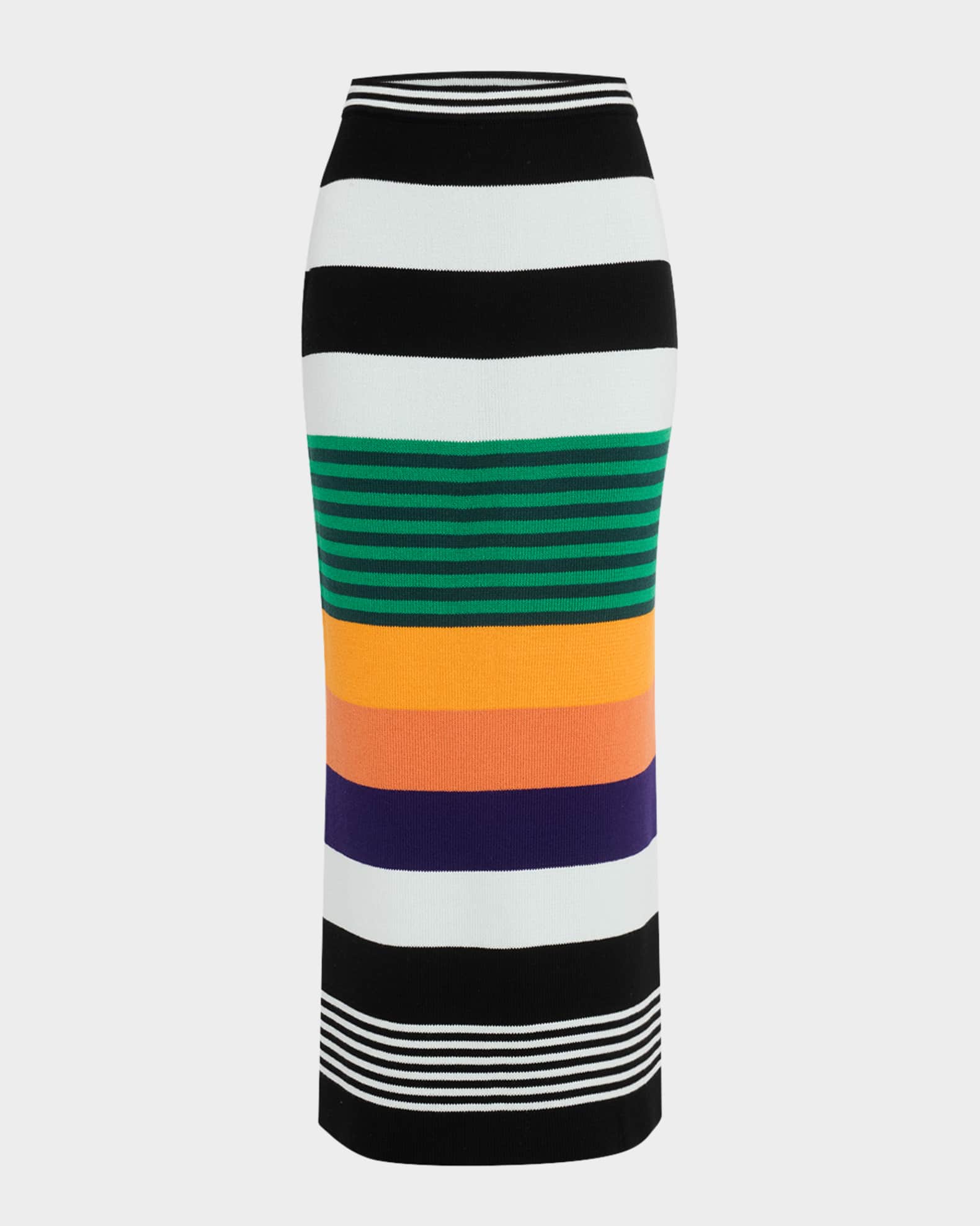 Striped Knit Midi Pencil Skirt 0