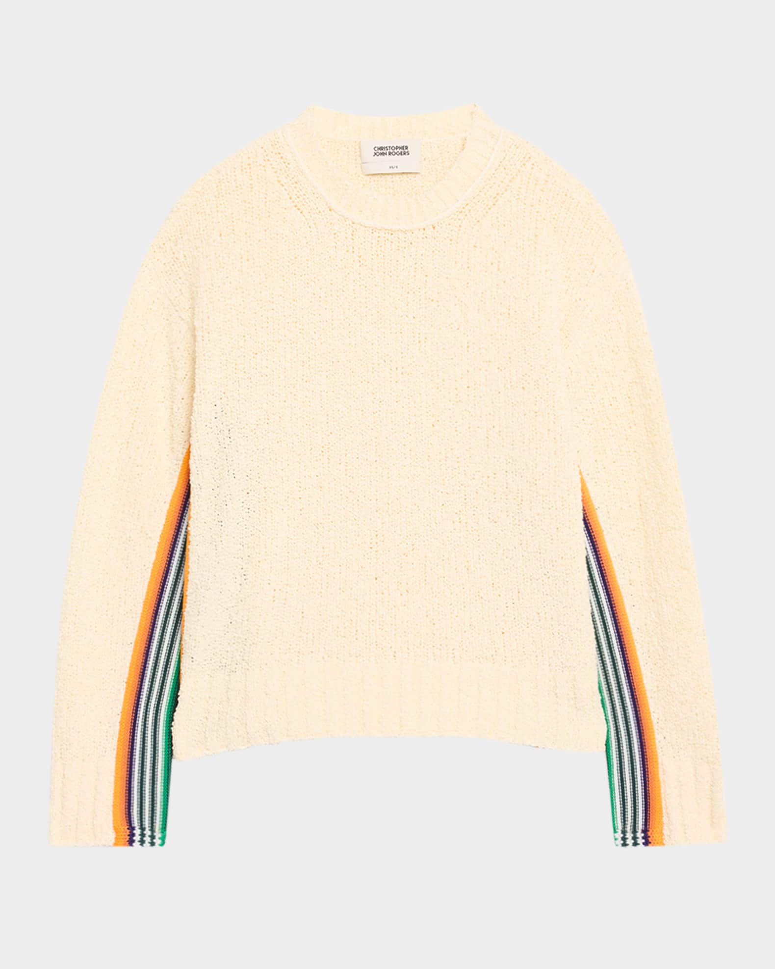 Striped-Side Boucle Knit Crewneck Sweater 0