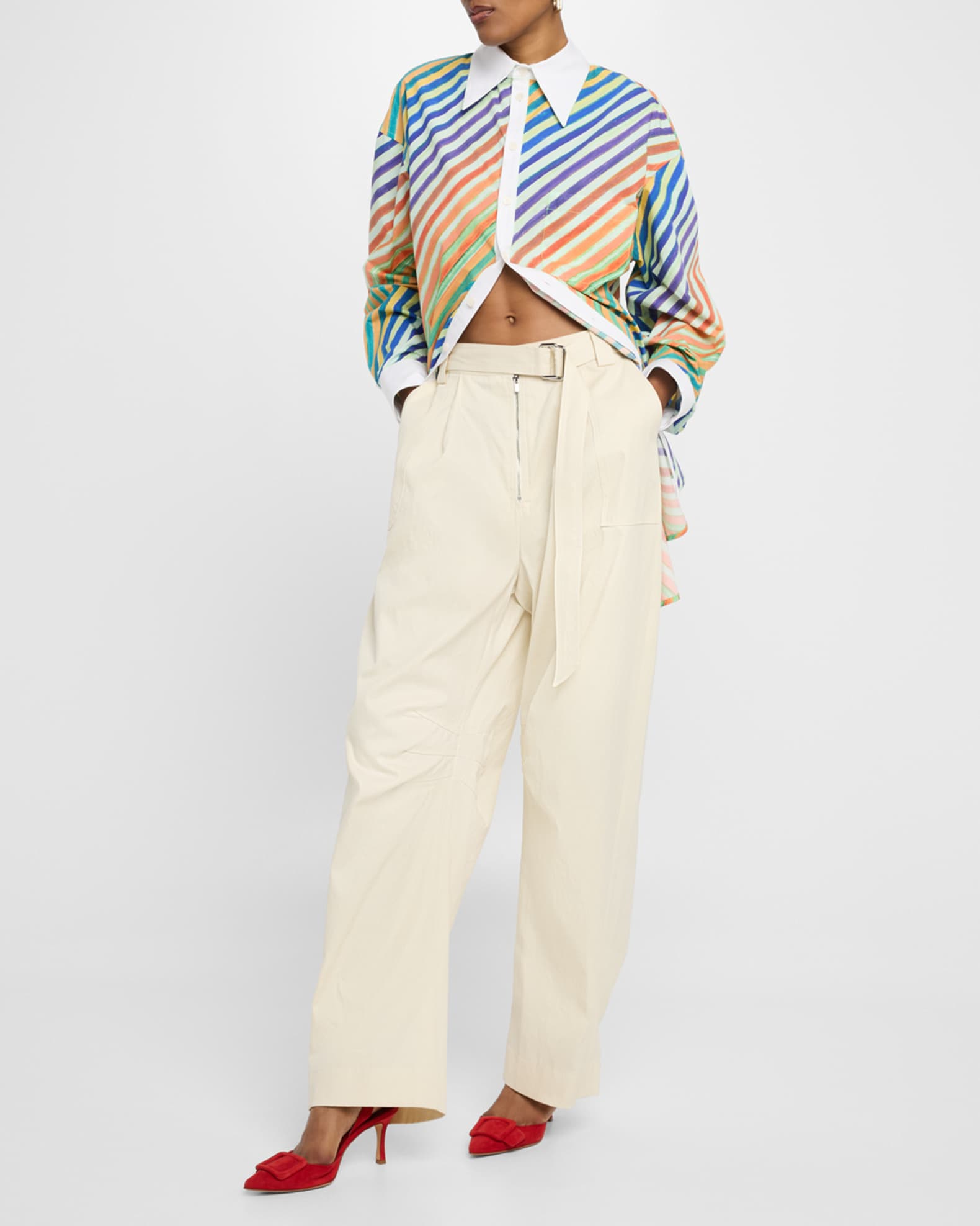 Striped Bias Button-Down Shirt 1