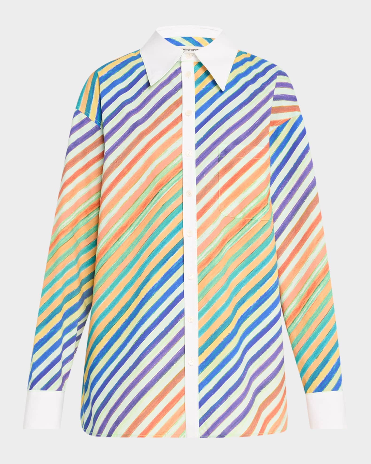 Striped Bias Button-Down Shirt 0