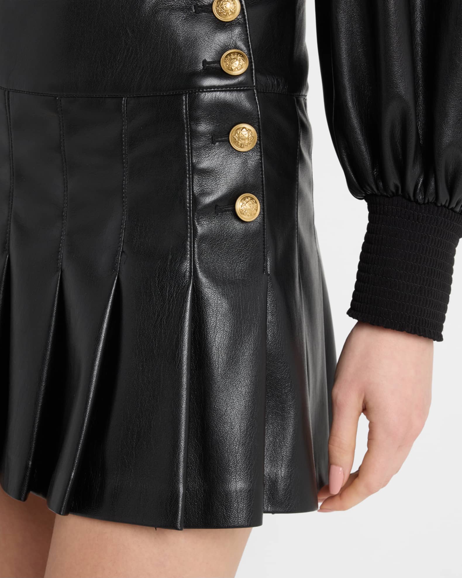 【Alice+Olivia】LANNA サイドボタン付 ミニ丈 プリーツスカート Alice + Olivia Lanna Pleated Mini Skirt w/ Buttons in Love