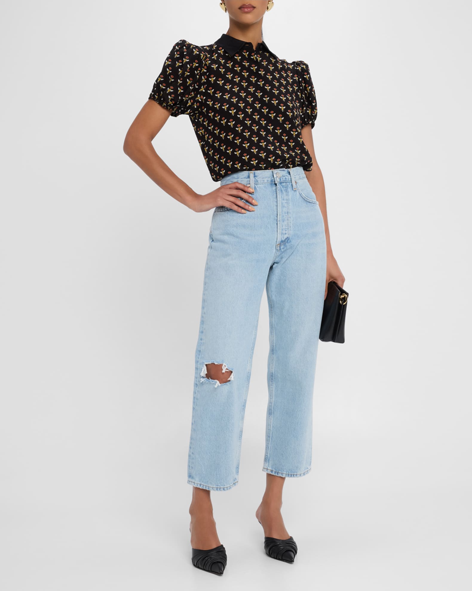 Queen Bee Willa Embroidered Puff-Sleeve Blouse 1