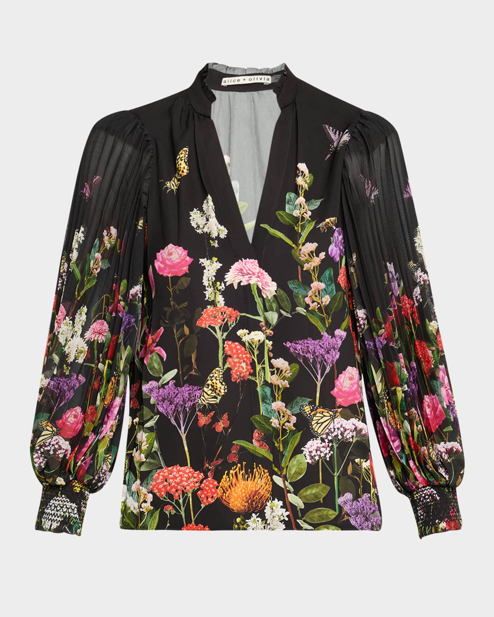 Ilan Pleated Blouson-Sleeve Blouse 0