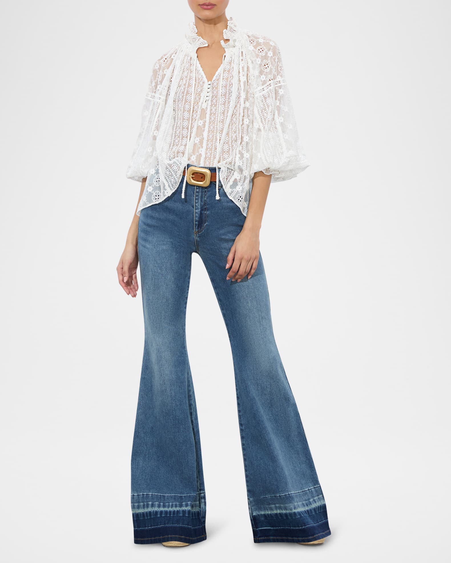 Norah Eyelet Tie-Front Peasant Blouse 1