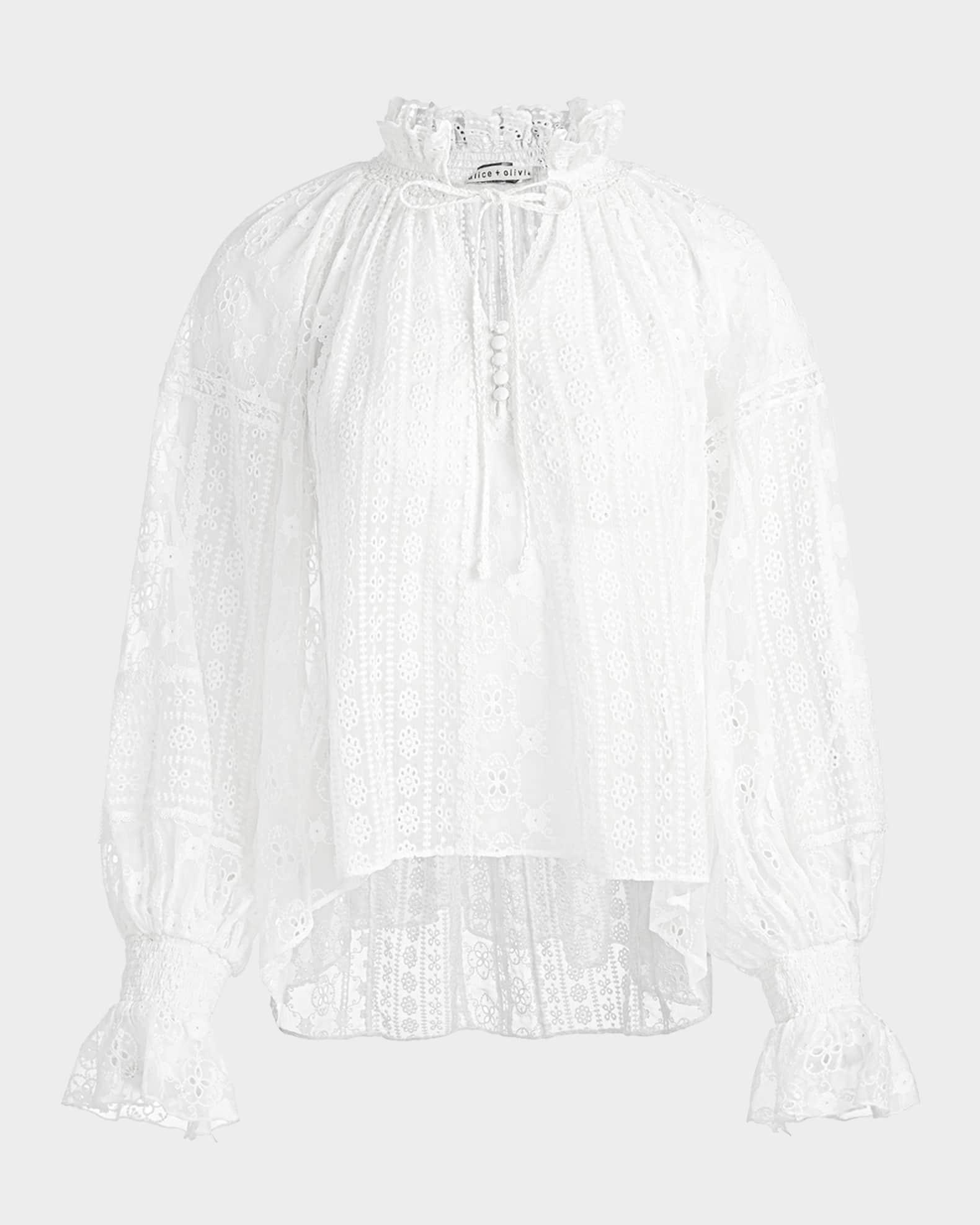 Norah Eyelet Tie-Front Peasant Blouse 0