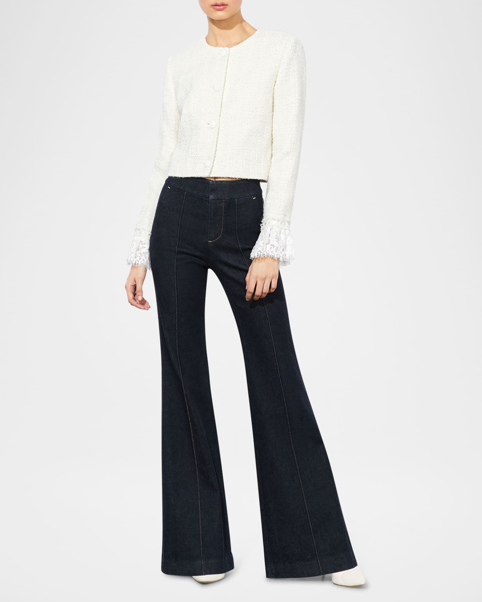 Alice + Olivia ミリーツイードジャケット Alice + Olivia Millie Ruffle-Sleeve Box Jacket | Neiman Marcus