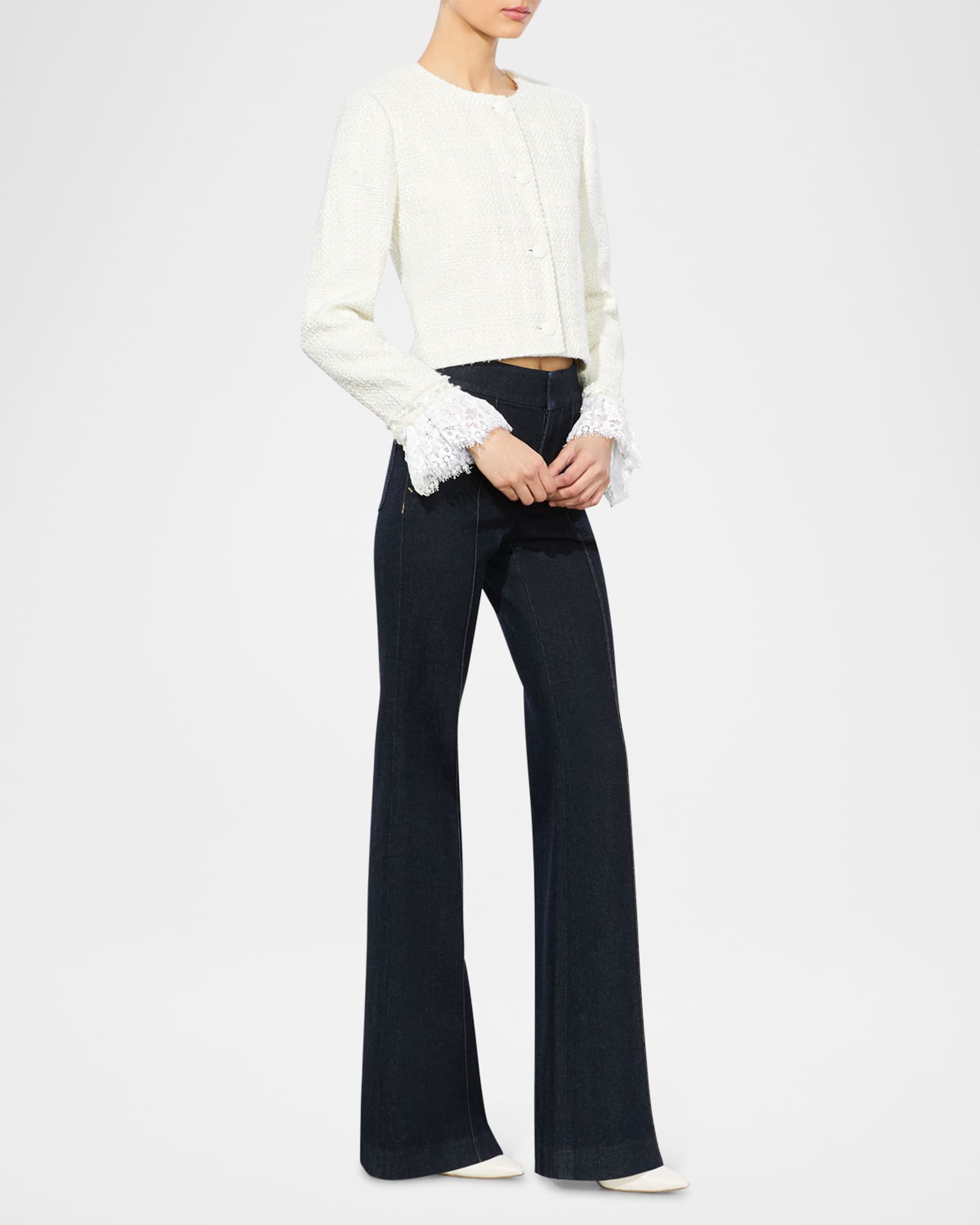 Alice + Olivia Millie Ruffle-Sleeve Box Jacket | Neiman Marcus