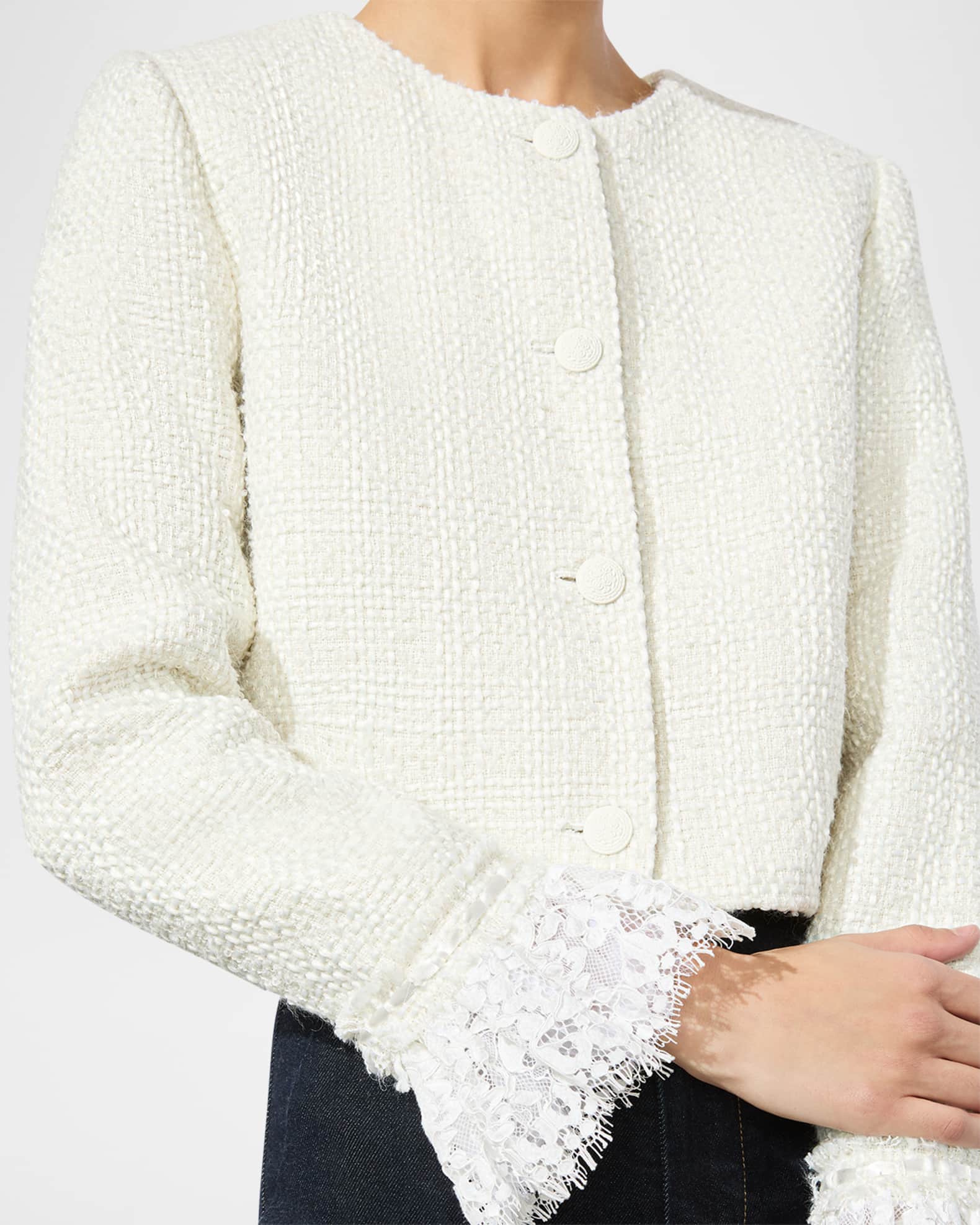 Alice + Olivia ミリーツイードジャケット Alice + Olivia Millie Ruffle-Sleeve Box Jacket | Neiman Marcus