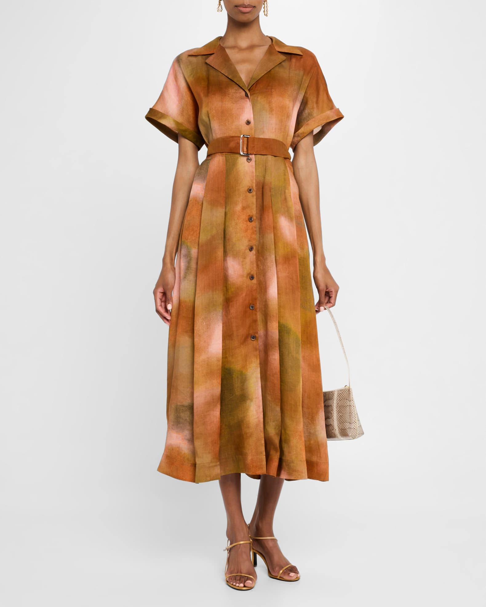 Belted Notched-Lapel Midi Shirtdress 1