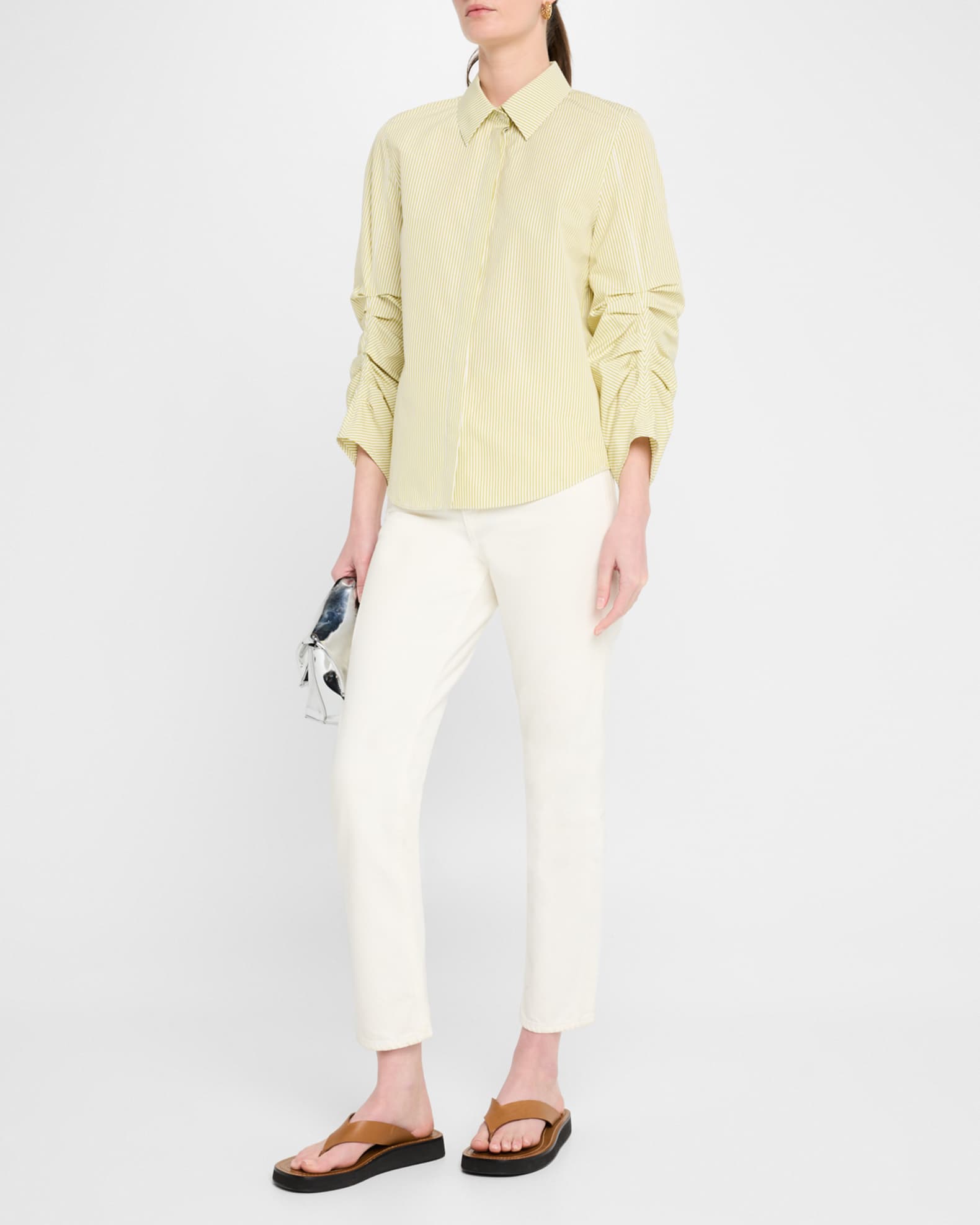 Ruched-Sleeve Button-Down Shirt 1