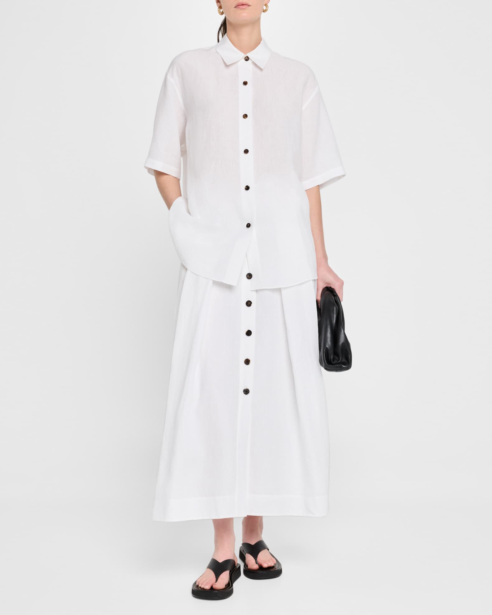 Pleated Button-Front Linen Maxi Skirt - Thumbnail 2
