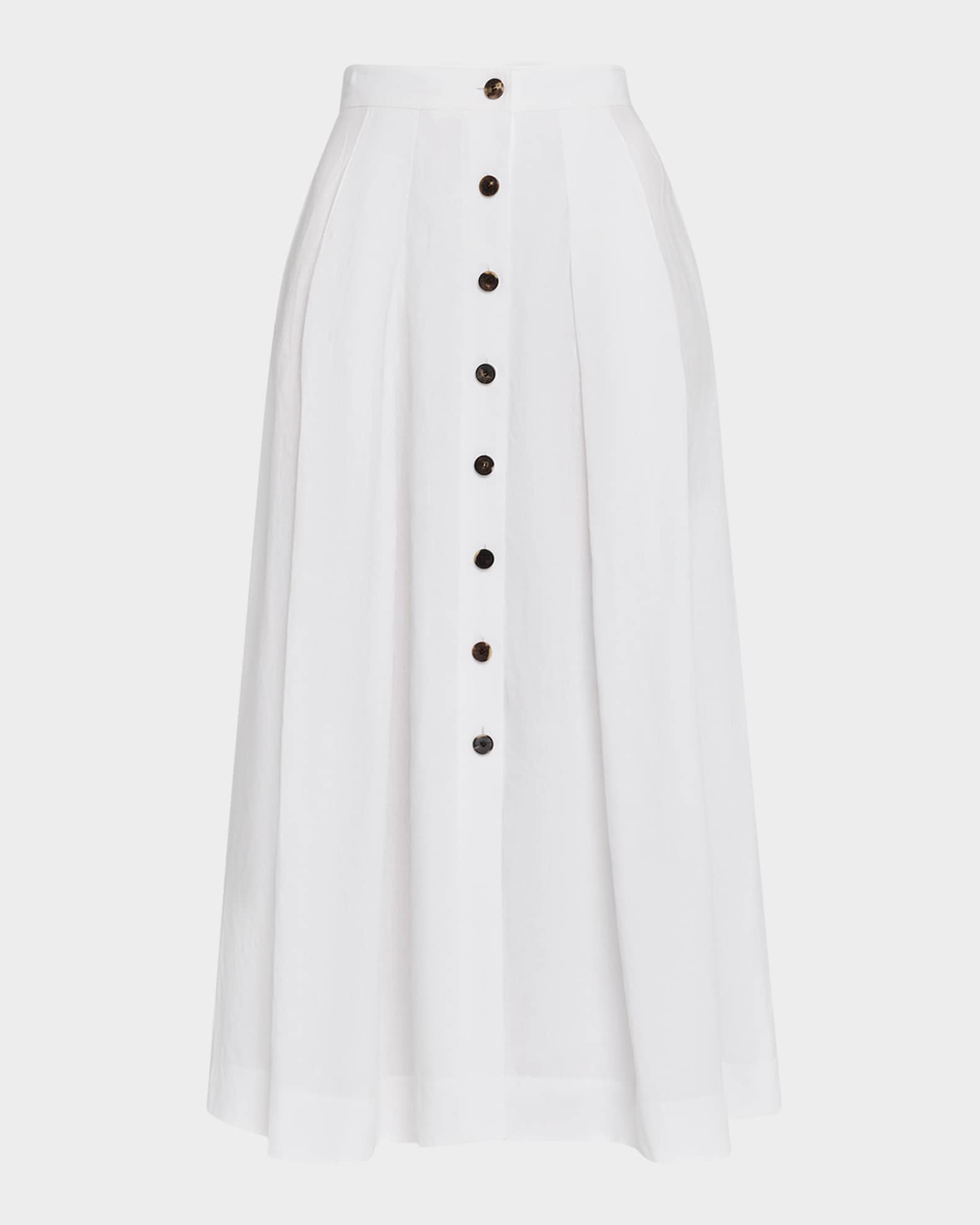 Pleated Button-Front Linen Maxi Skirt