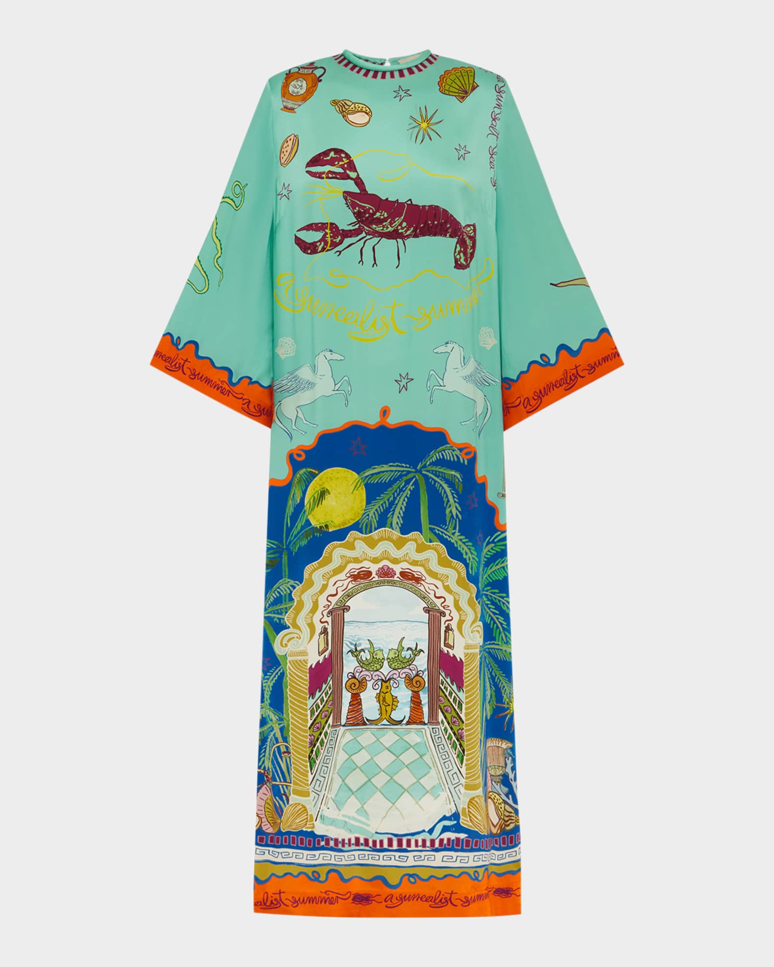 Surrealist Summer Midi Silk Dress 0