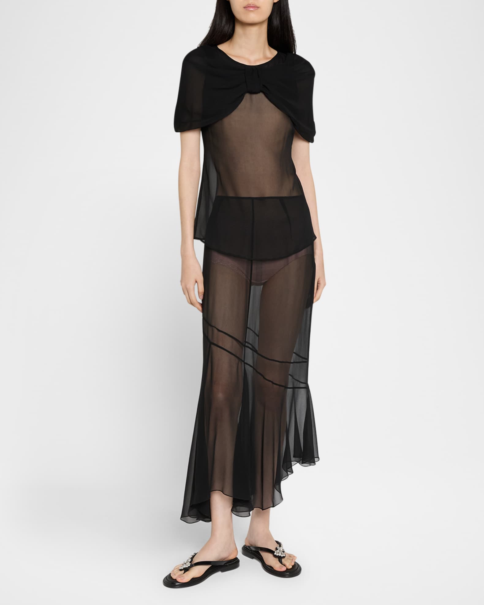 Asymmetric Flare Sheer Silk Midi Skirt 1