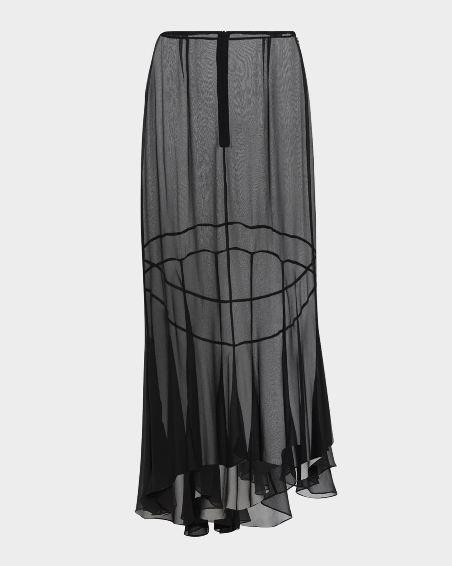 Asymmetric Flare Sheer Silk Midi Skirt 0