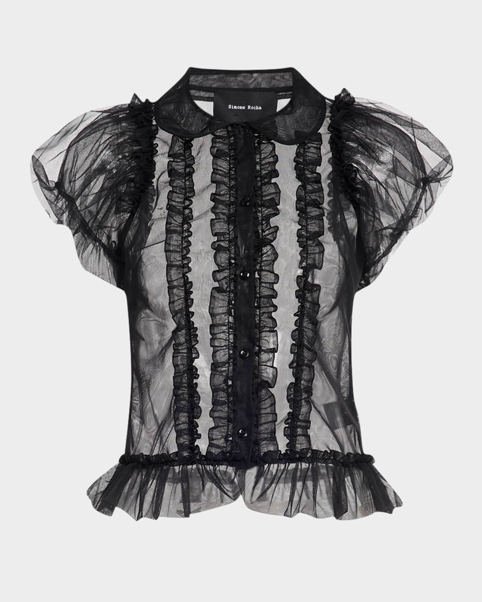 Sheer Puff-Sleeve Ruffle Shirt 0
