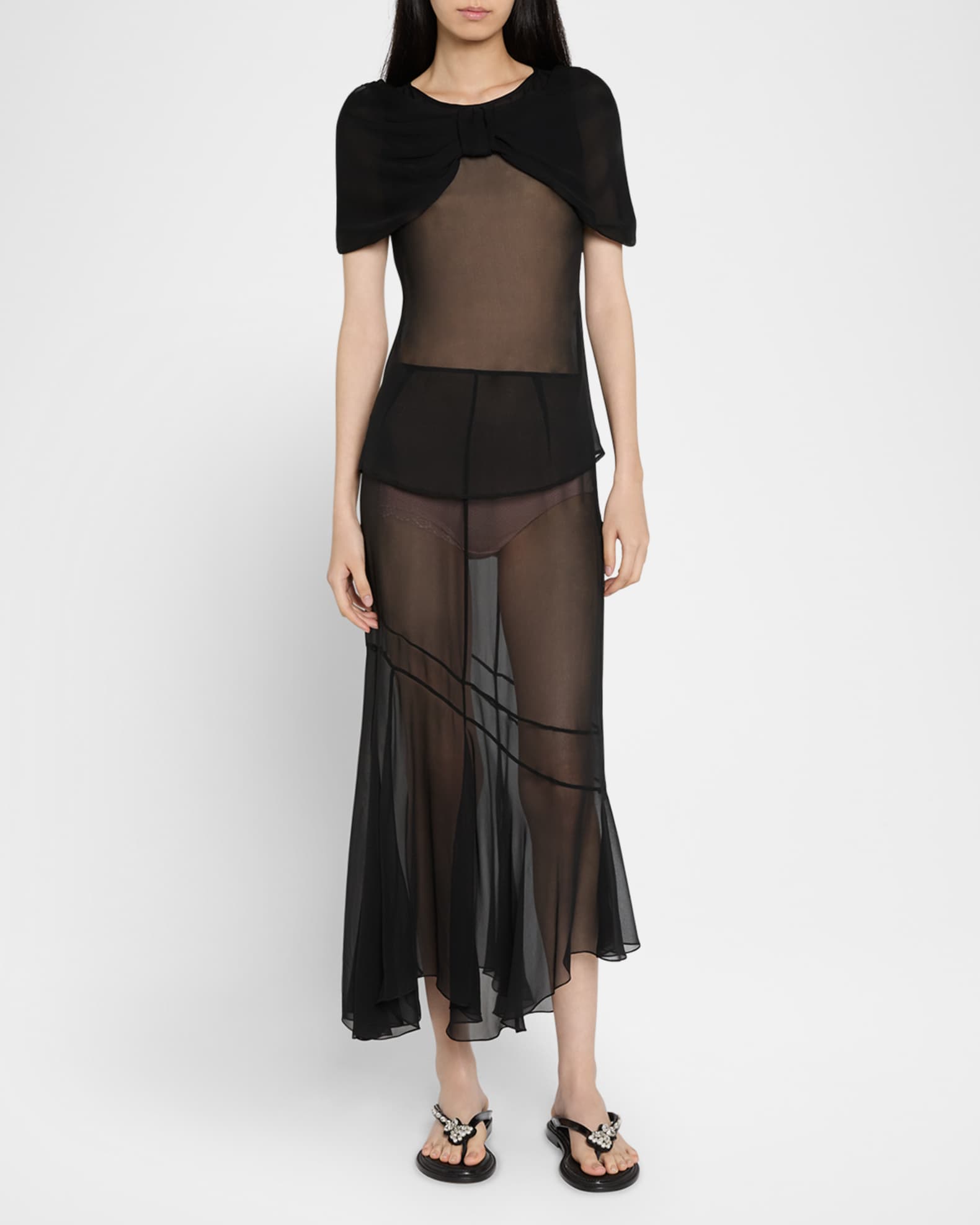 Bow-Shoulder Sheer Silk Top 1
