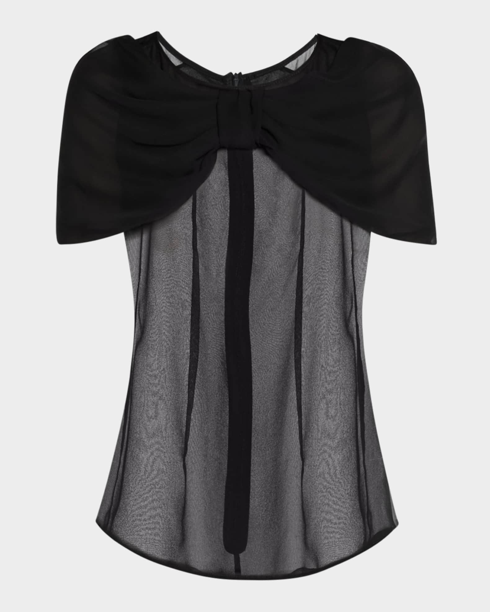 Bow-Shoulder Sheer Silk Top 0