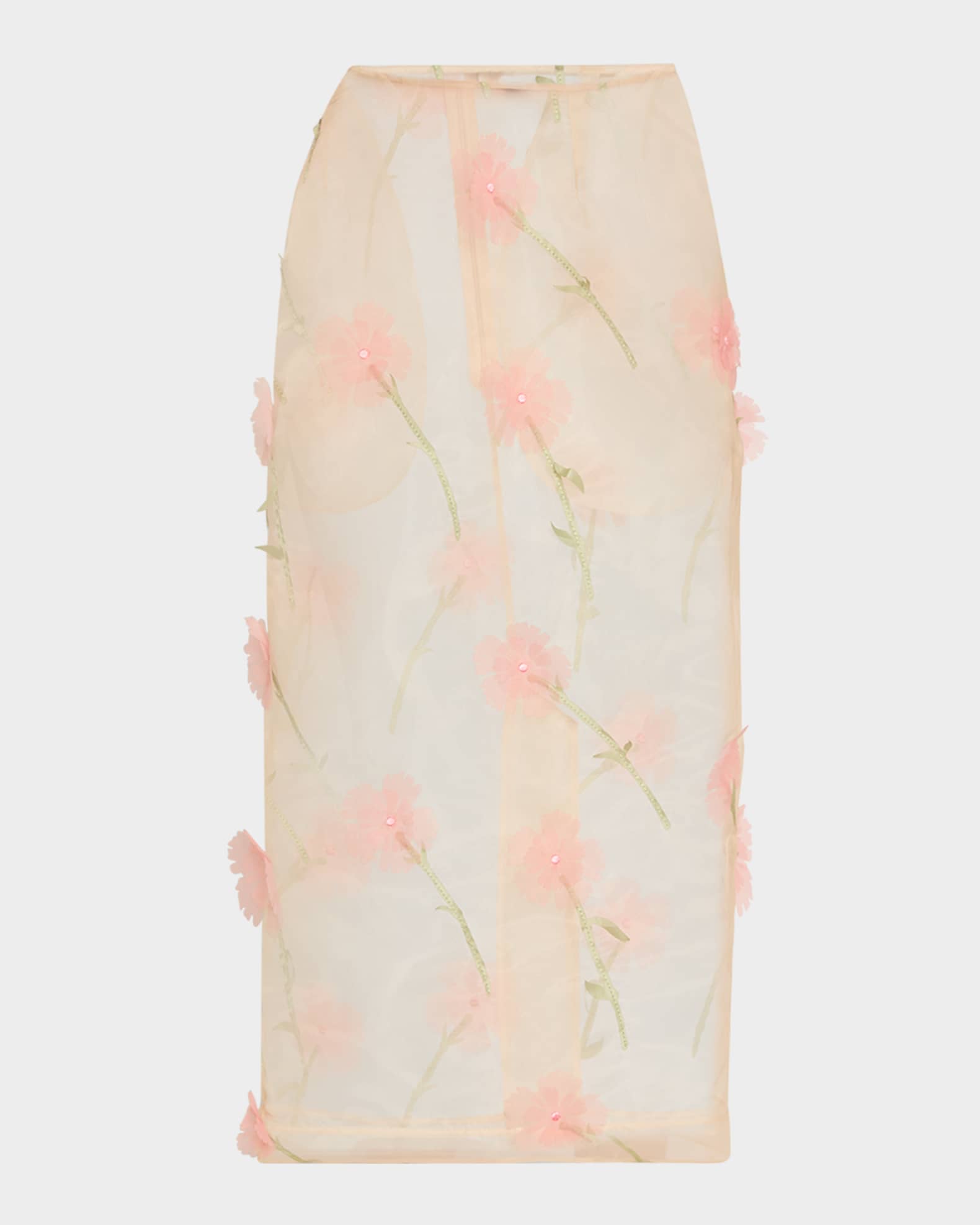 Simone Rocha Flower-Applique Sheer Organza Midi Skirt