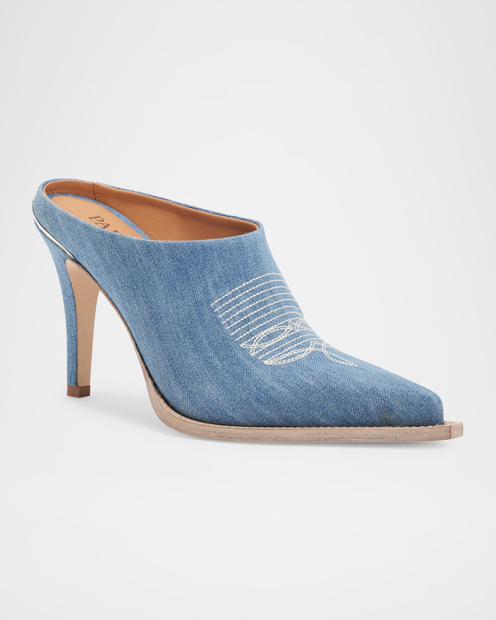 Lainy Denim Western Mule Pumps 1