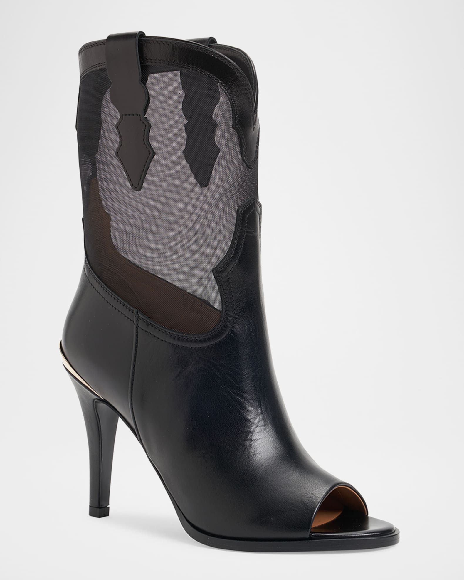 Bianca Leather Mesh Peep-Toe Booties 1