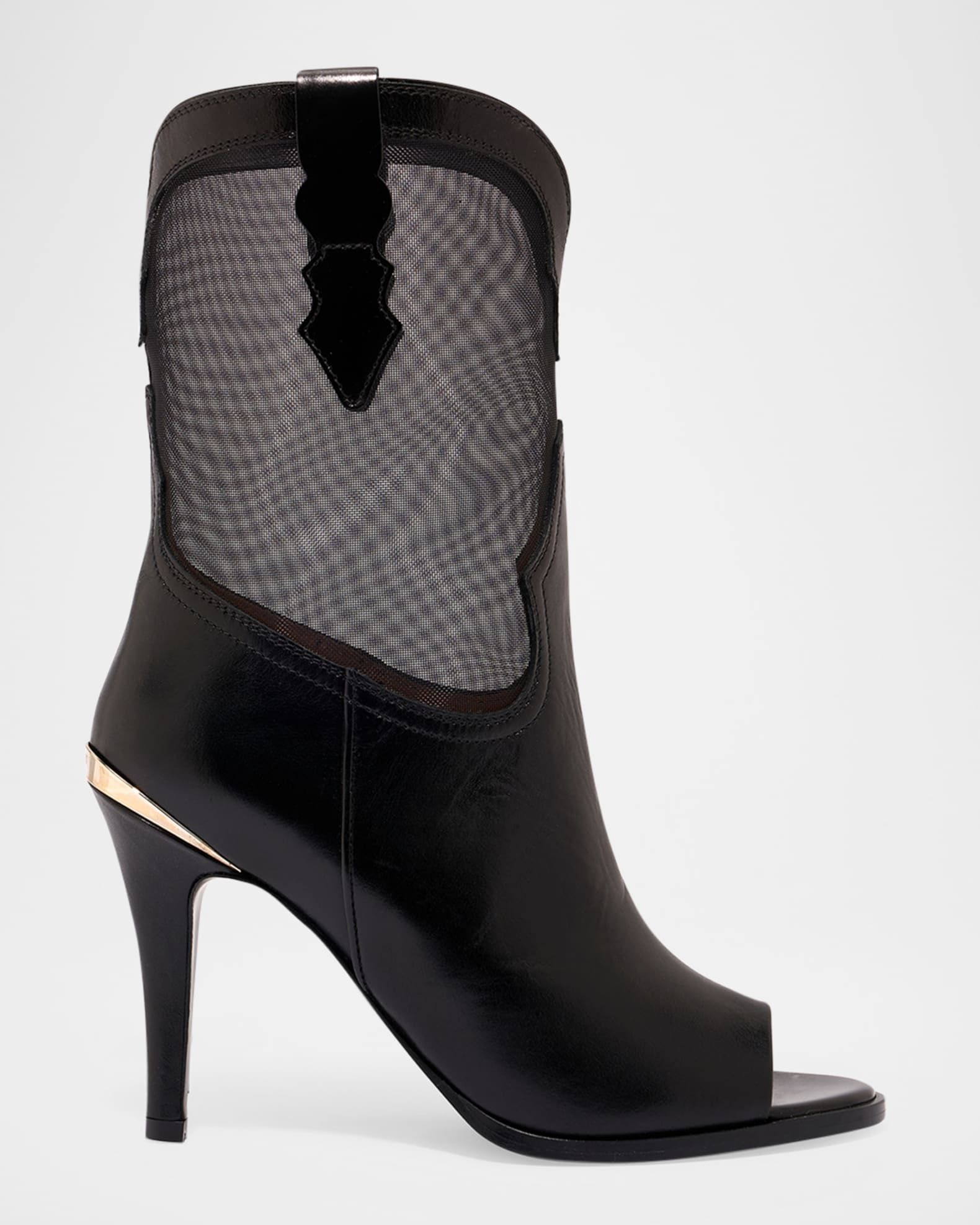 Bianca Leather Mesh Peep-Toe Booties 0