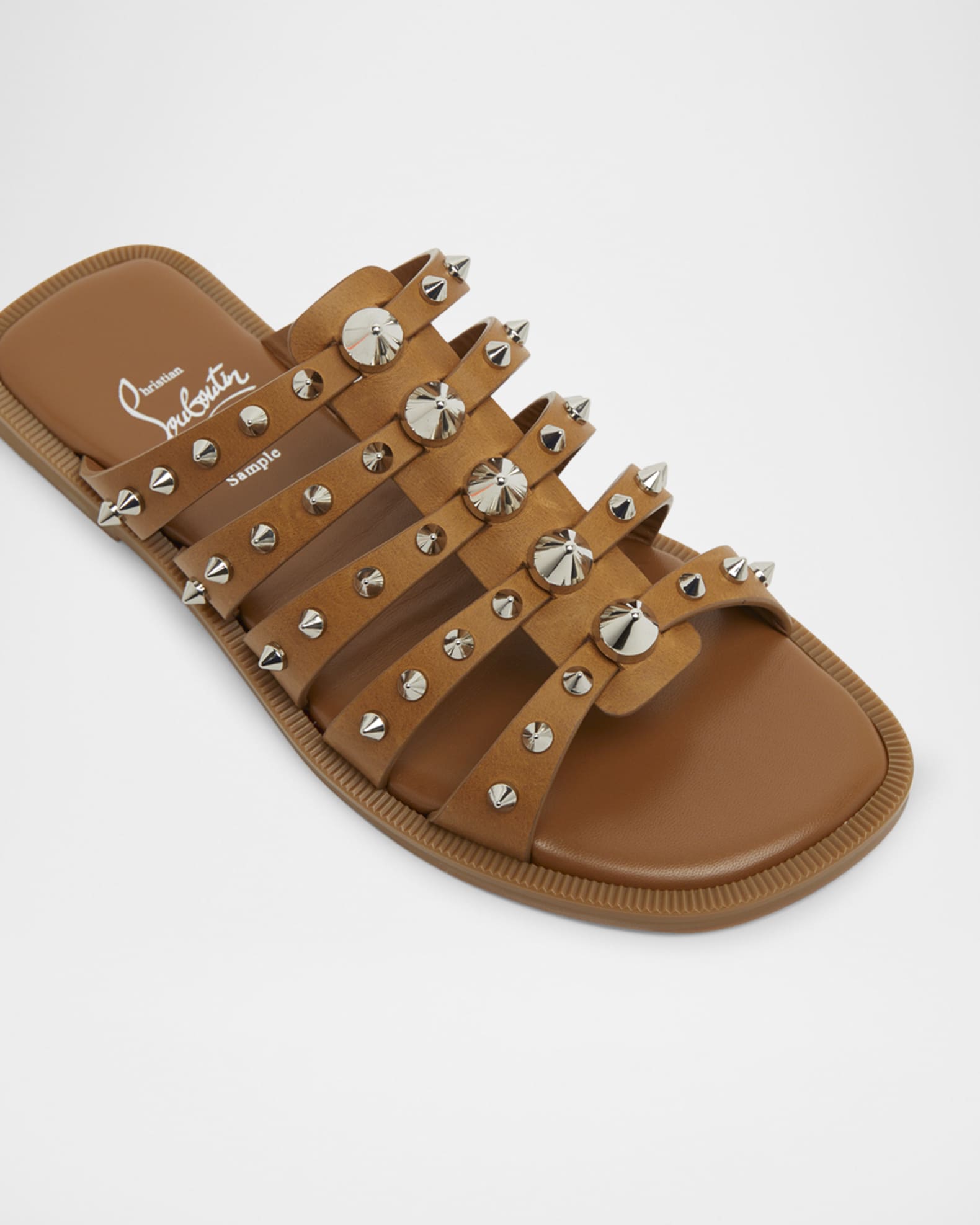 サンダル・ミュール Christian Louboutin Charja Spike Leather Sandals Christian Louboutin Charja Spike Leather Red Sole Slide