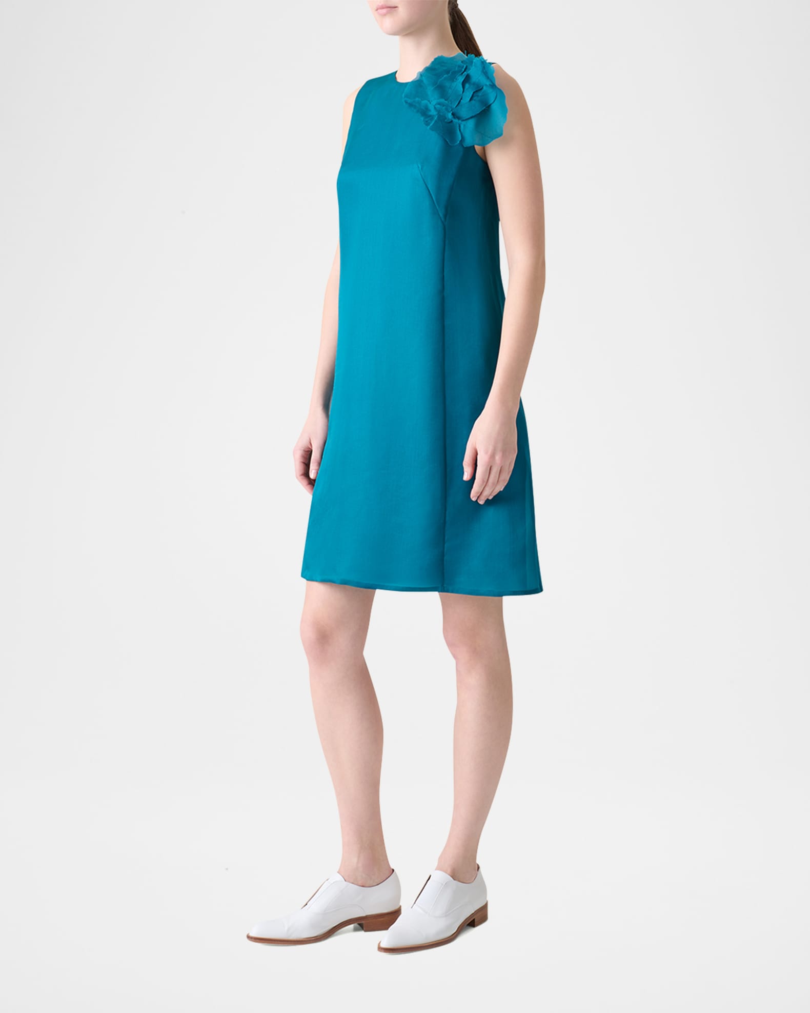 Silk Cocktail Dress with 3D Anemone Laguna Blue / 2