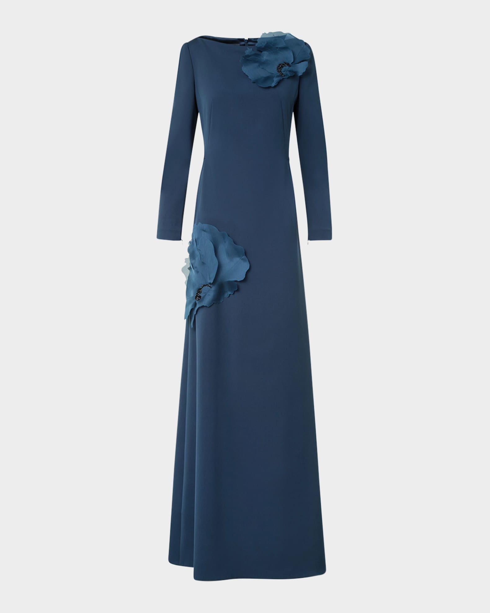 Akris Organza Anemone Corsage Long-Sleeve Crepe Gown | Neiman Marcus