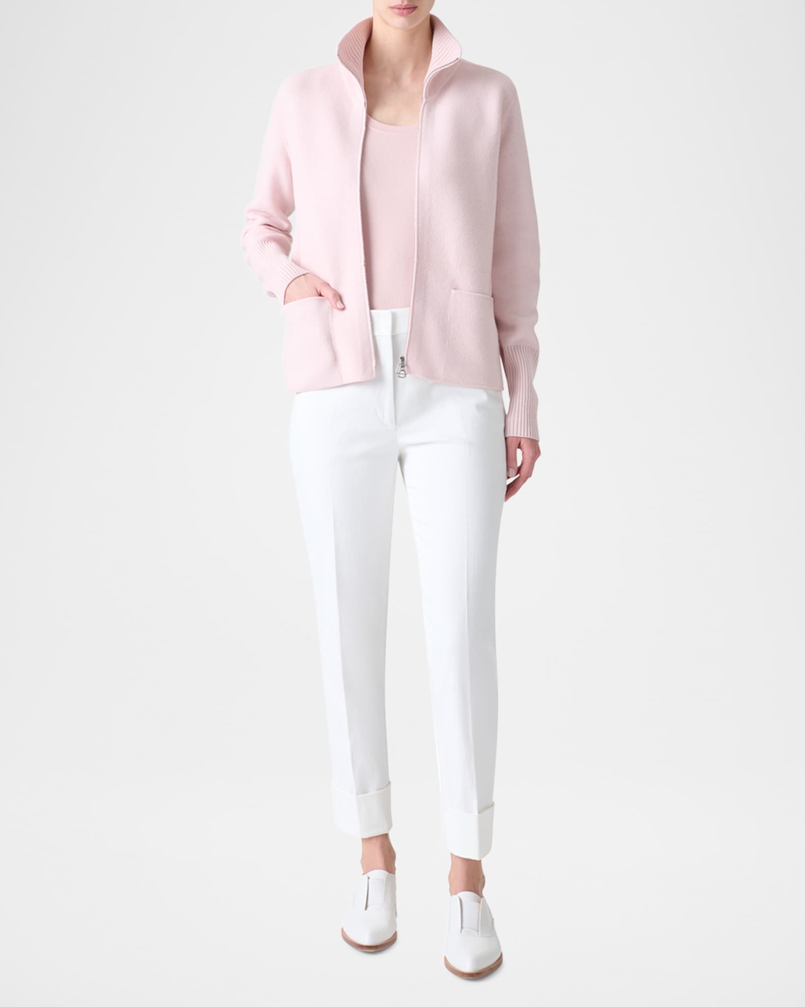 Cashmere Pique Knit Zip Cardigan 1