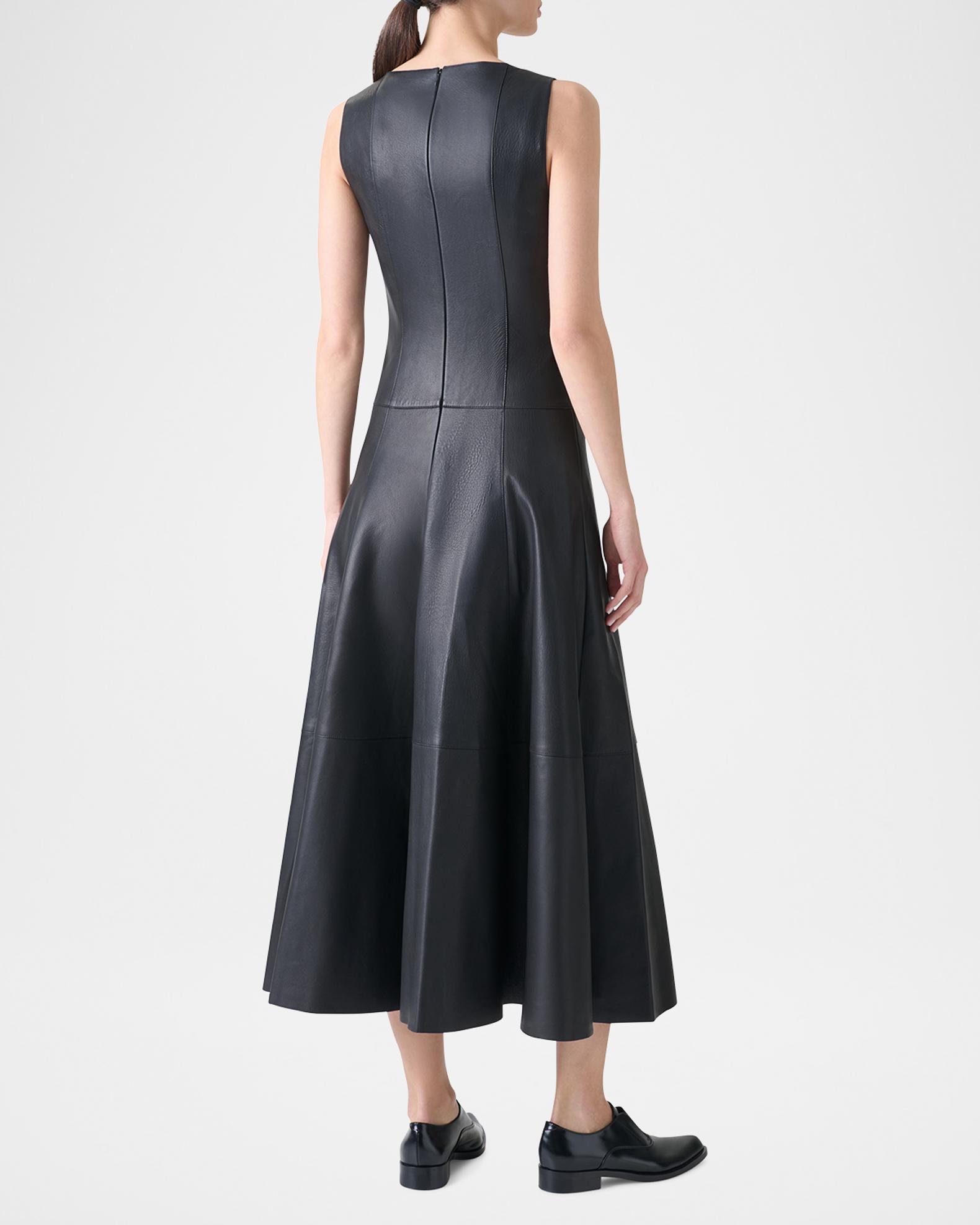 akris leather dress Nappa Midi Dress, Black, Women's, 4 Faux leather