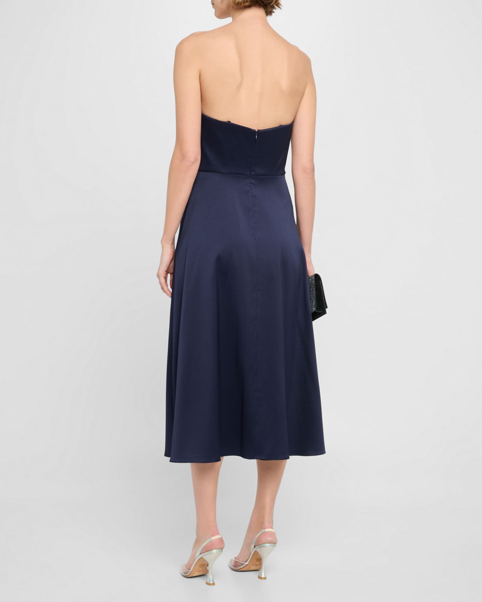 Aidan Mattox Strapless Bow-Front Stretch Mikado Midi Dress, Blue, Women's, 12, Cocktail & Party Wedding Guest Dresses Strapless Dresses
