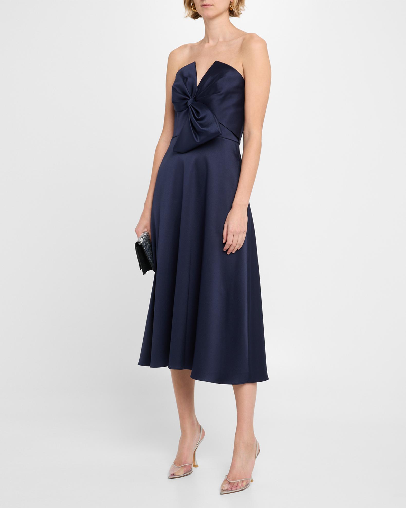 Aidan Mattox Strapless Bow-Front Stretch Mikado Midi Dress