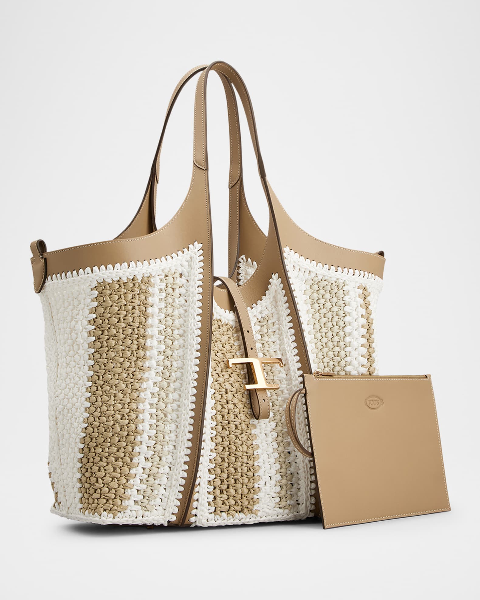 Tod's Medium Raffia T Timeless Tote Shopping Bag | Neiman Marcus