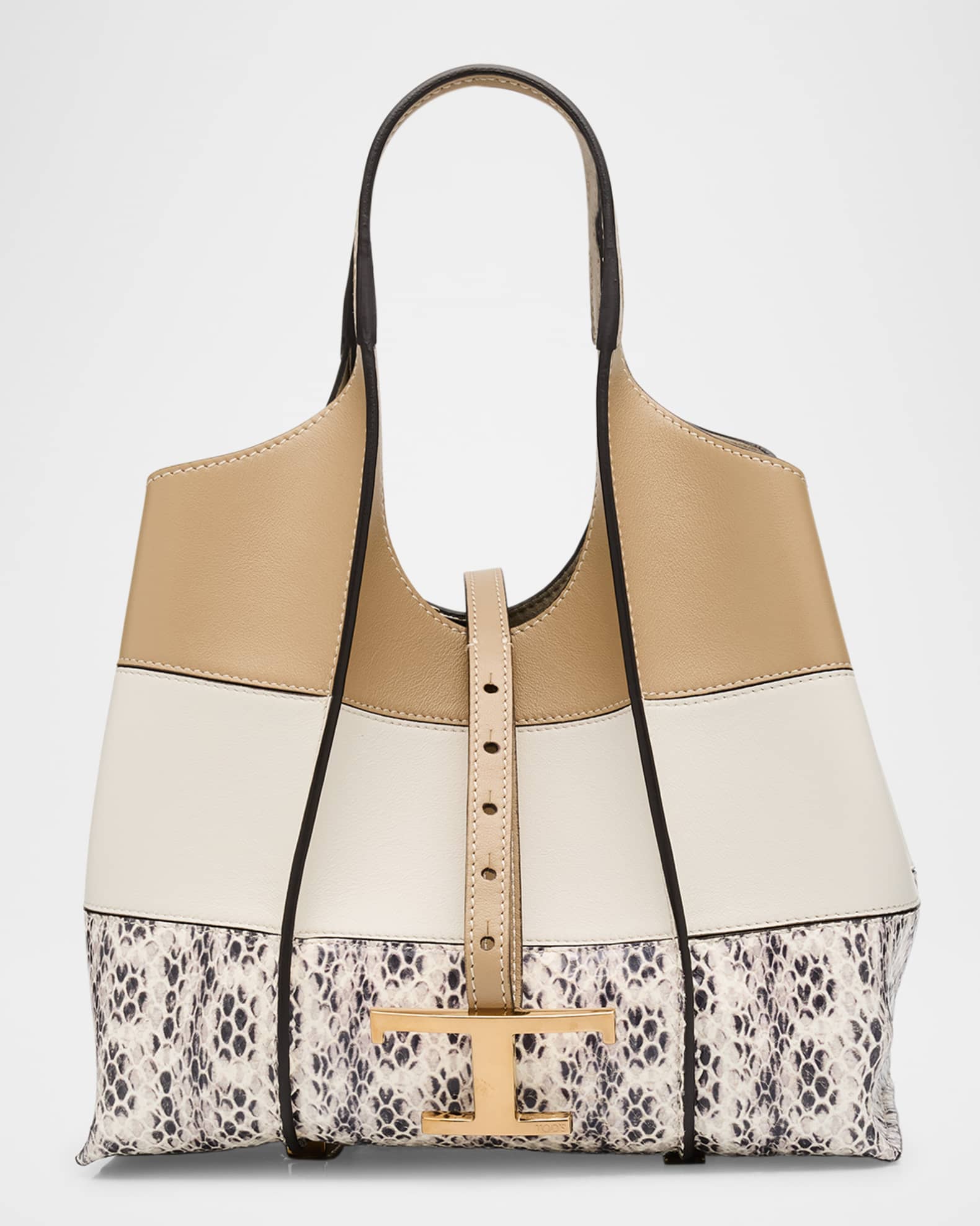 Mini Tricolor Snake-Print Leather Shopping Tote Bag 0