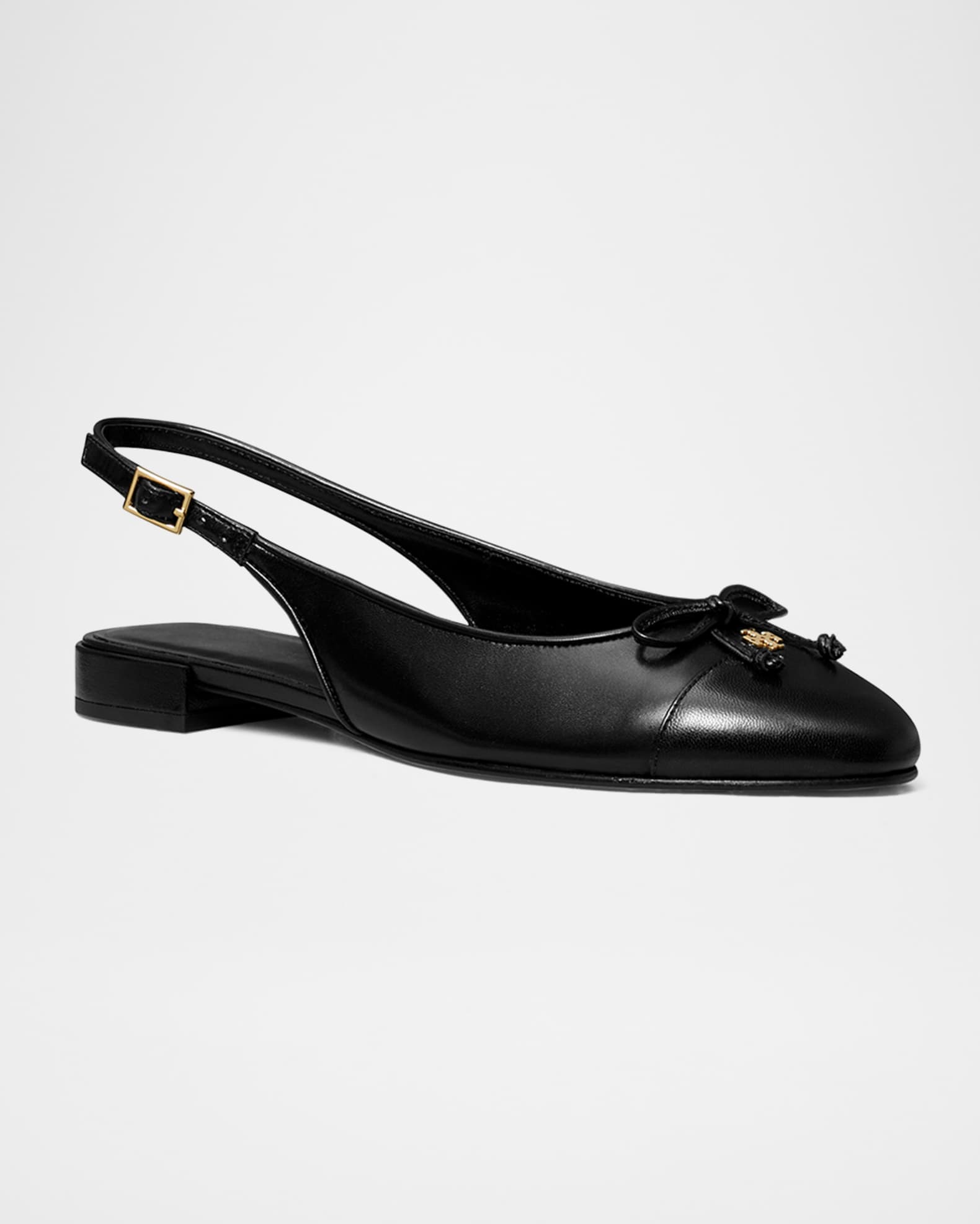 Cap-Toe Leather Slingback Ballerina Flats