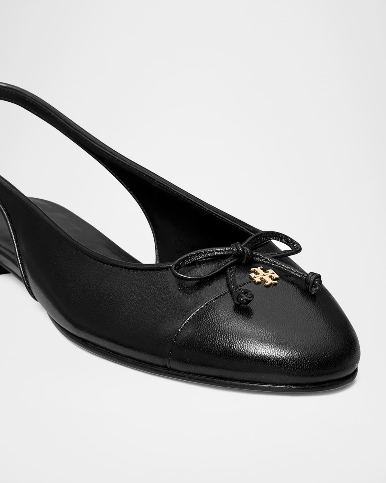 Cap-Toe Leather Slingback Ballerina Flats