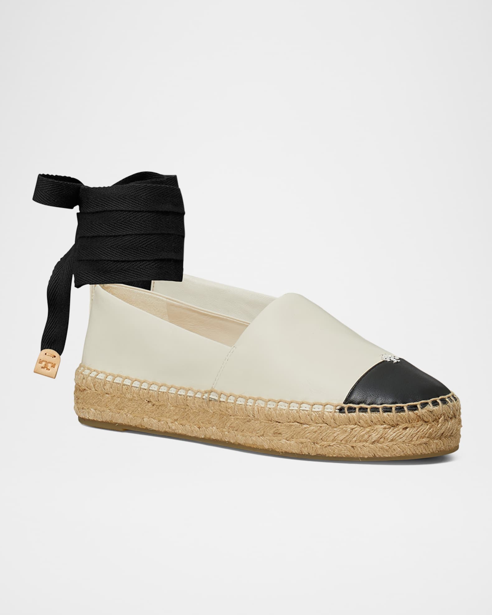 Bicolor Leather Ankle-Wrap Espadrilles 1