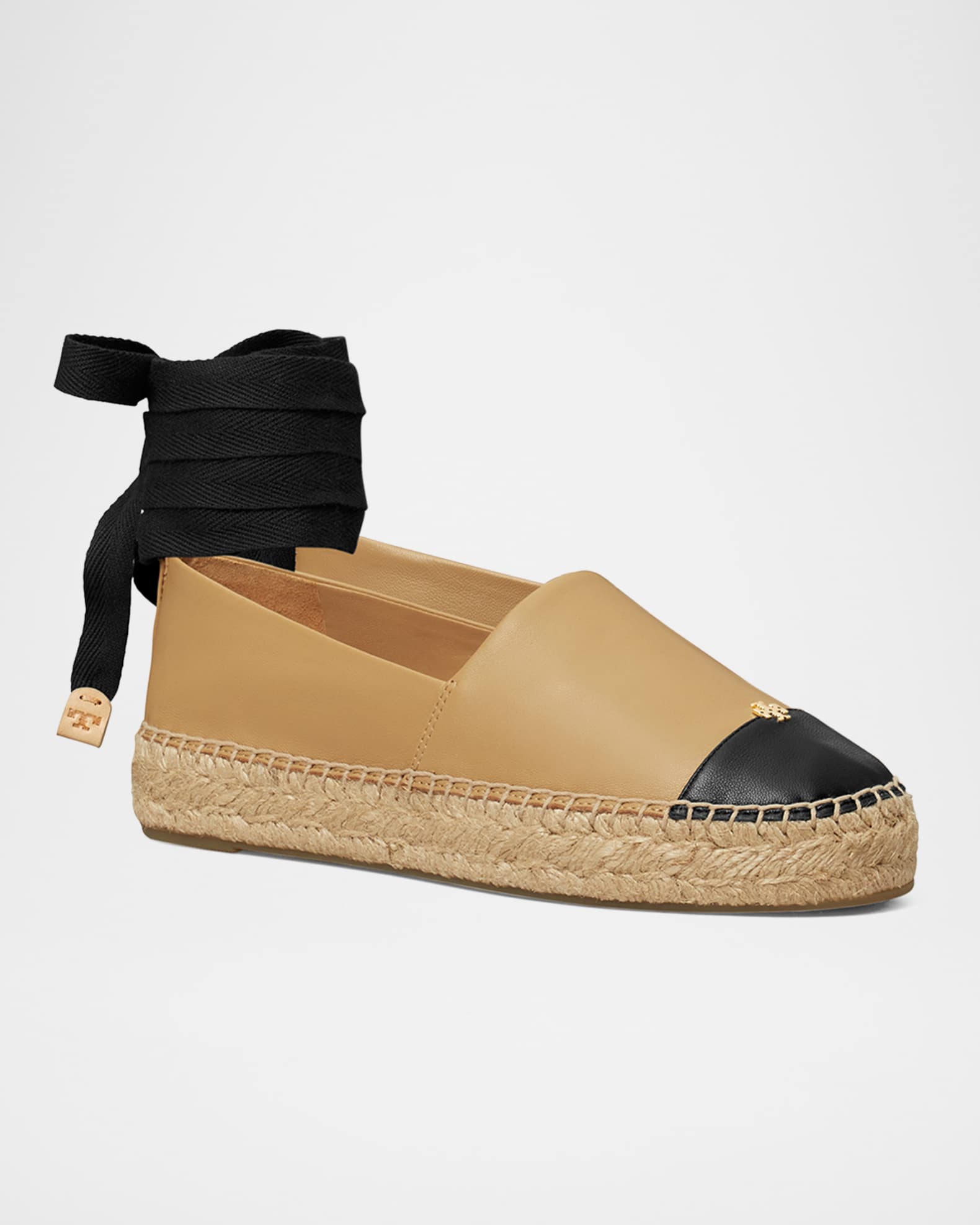 Bicolor Leather Ankle-Wrap Espadrilles 1