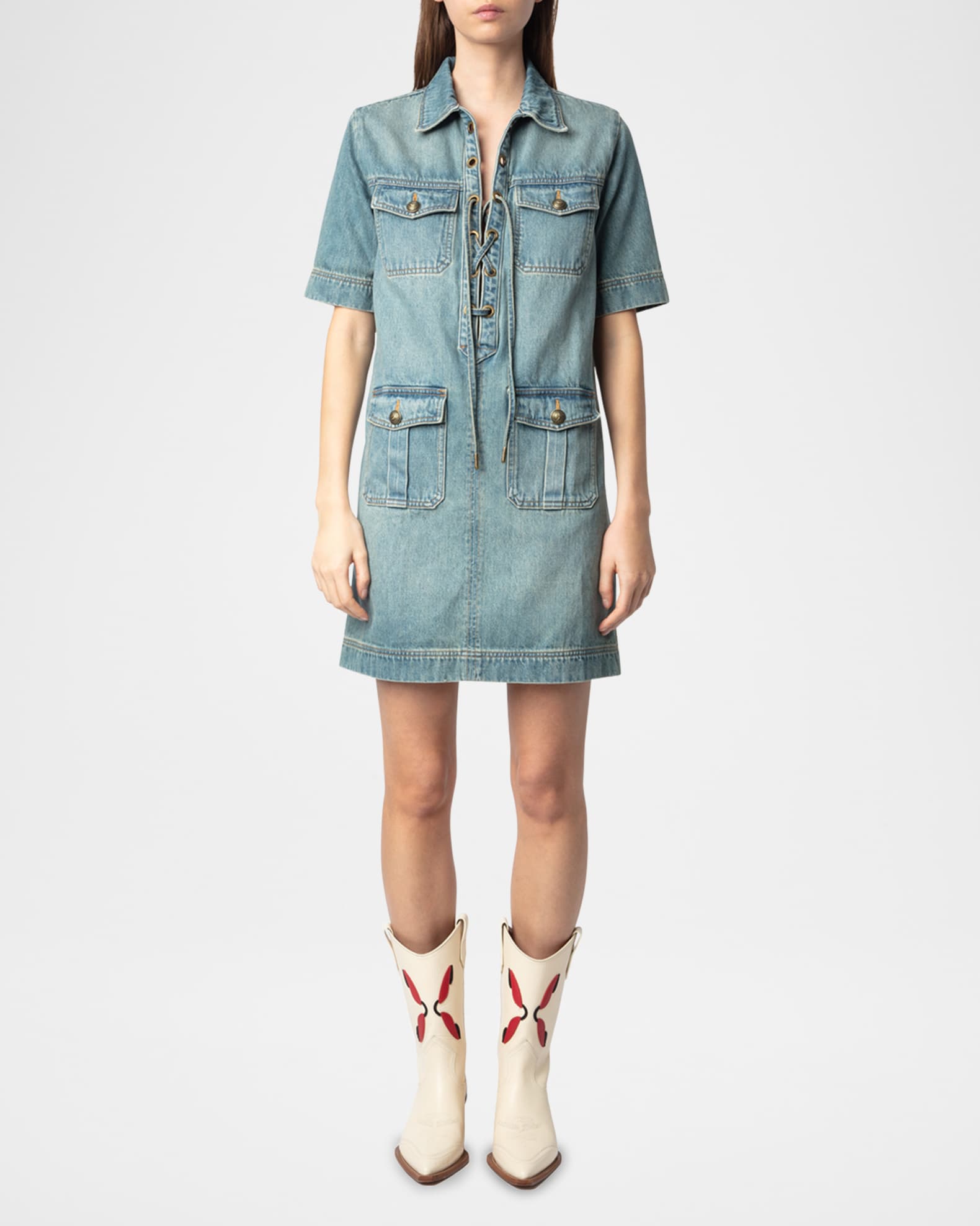 Zadig & Voltaire Record Denim Mini Dress | Neiman Marcus