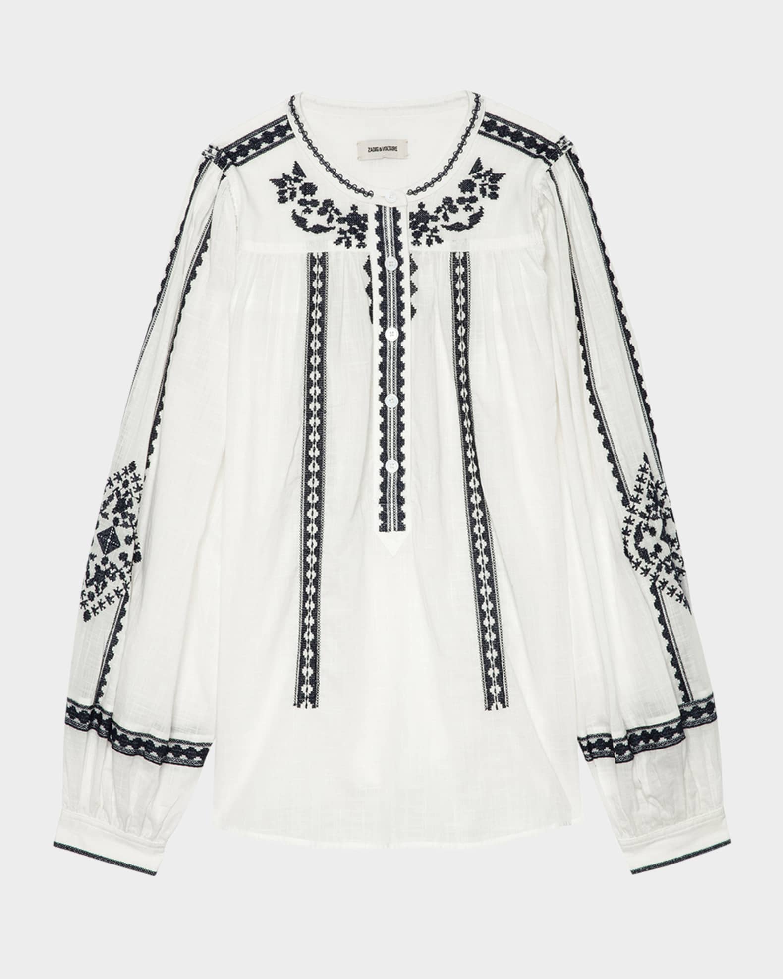 Zadig & Voltaire Tigy Kozak Embroidered Blouse | Neiman Marcus Zadig & Voltaire Tigy Kozak Embroidered Blouse | Neiman Marcus