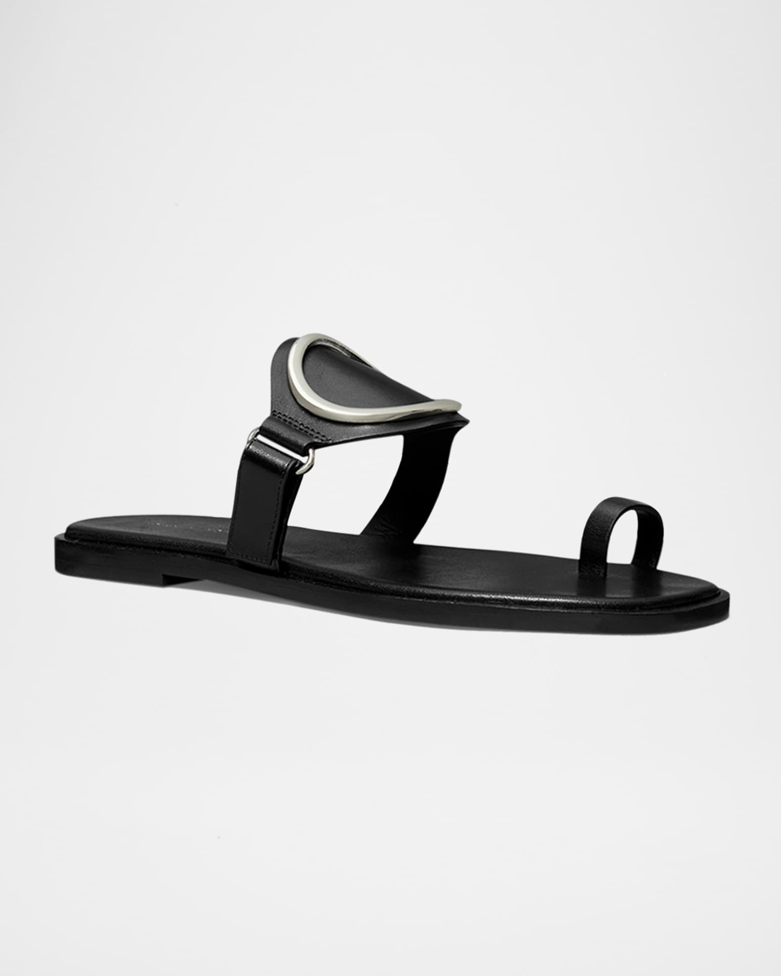 Leather Ring Flat Slide Sandals 1
