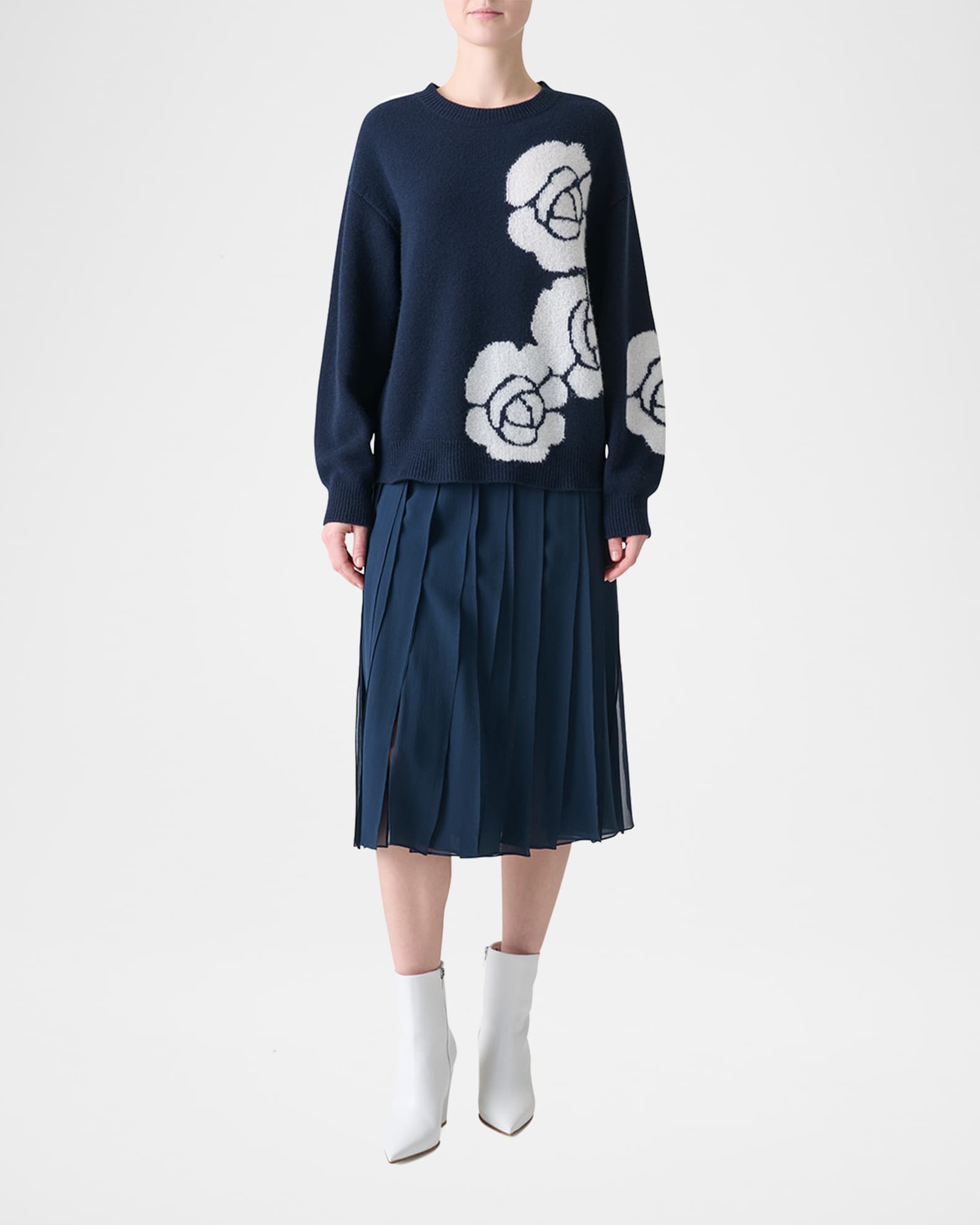 3D Anemone Intarsia Cashmere-Silk Sweater 1