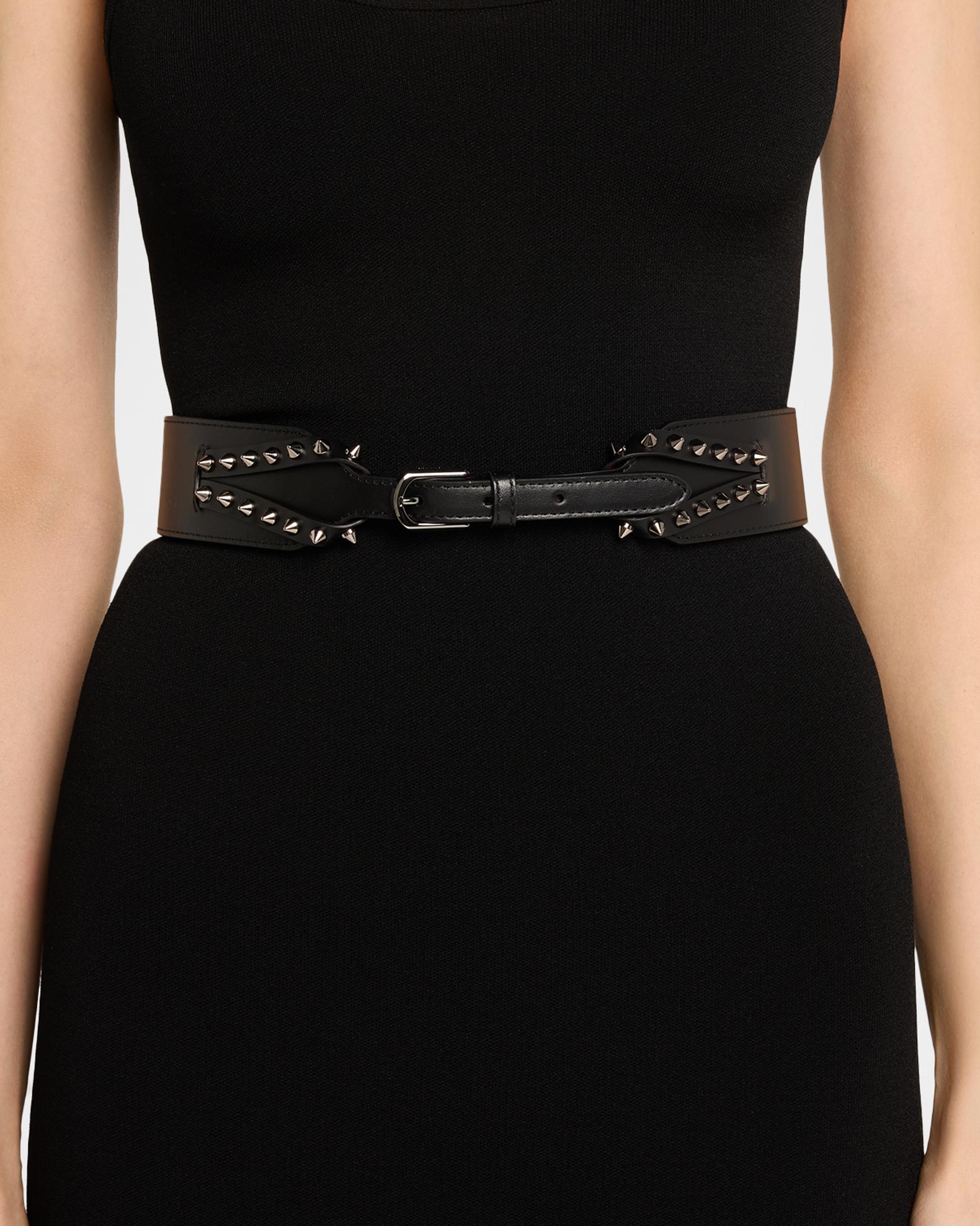 Christian Louboutin Thin Navy Studded  Leather Belt CHRISTIAN LOUBOUTIN Loubi Spiked Leather Belt Black Size 100.40 main image 3